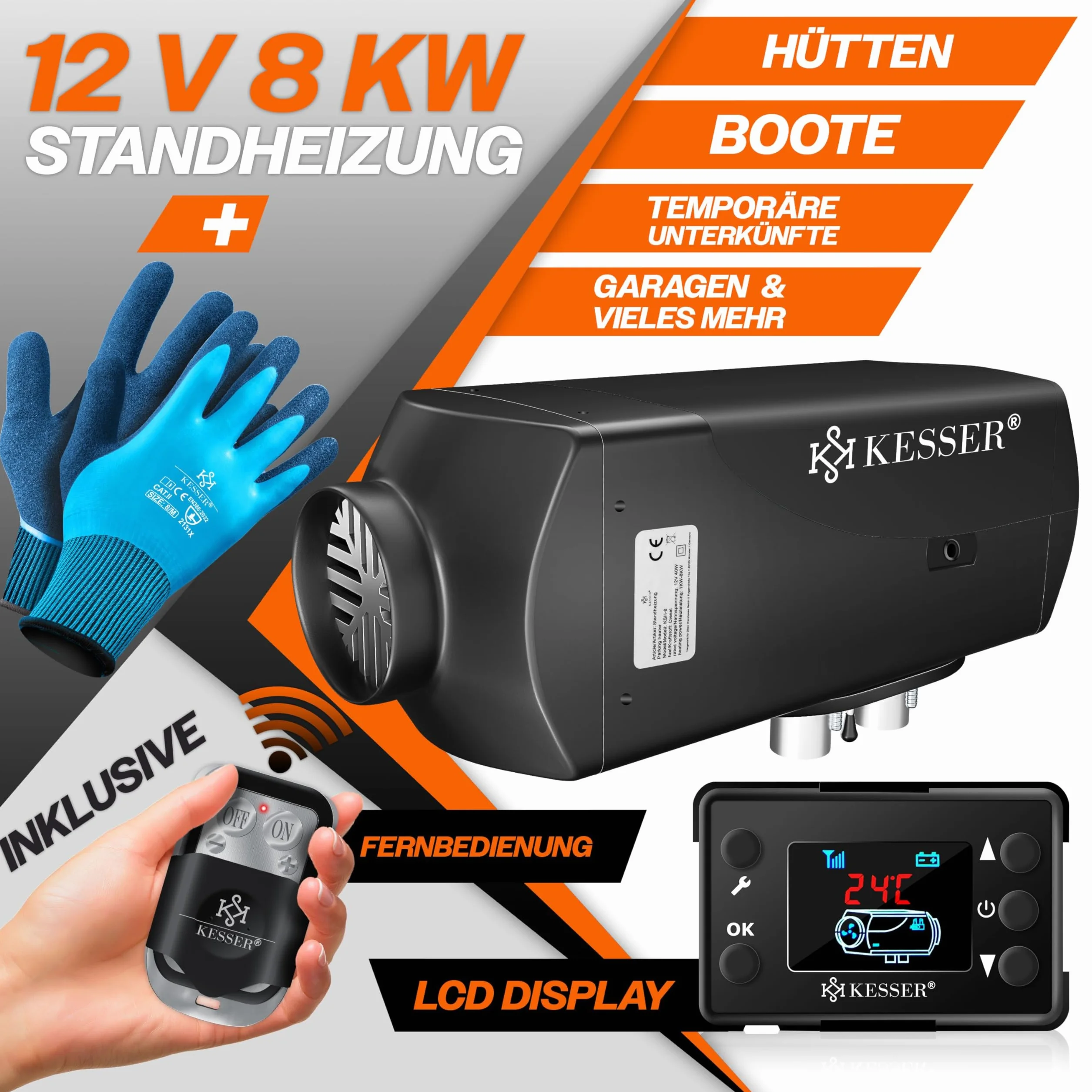KESSER® Chauffage auxiliaire diesel 8 kW avec écran LCD et télécommande - Chauffe-air silencieux pour voiture, camion, camping-car