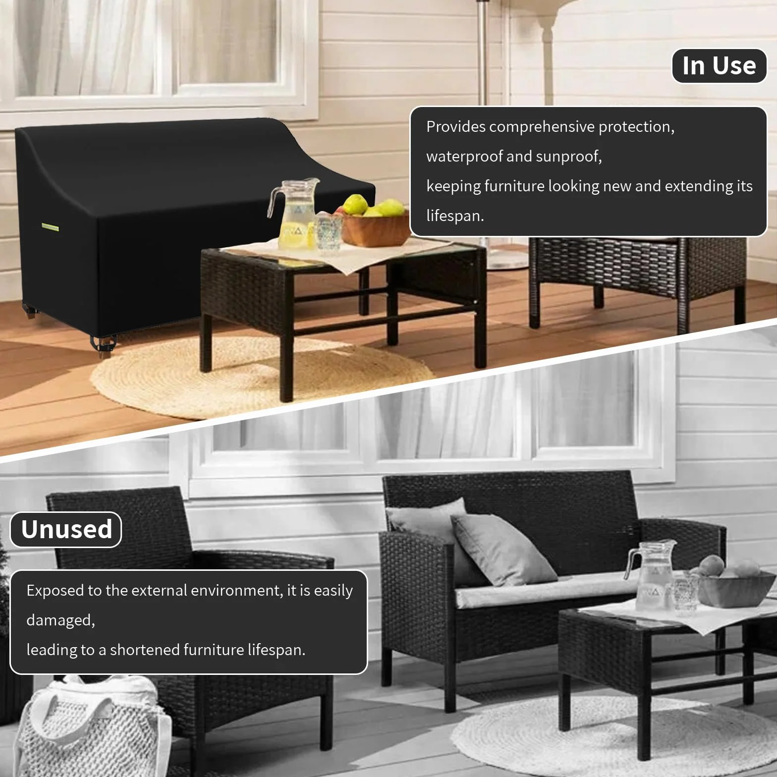 Housse de protection pour banc de jardin 135x67x65/91 cm Oxford 600D imperméable anti-UV 2 places