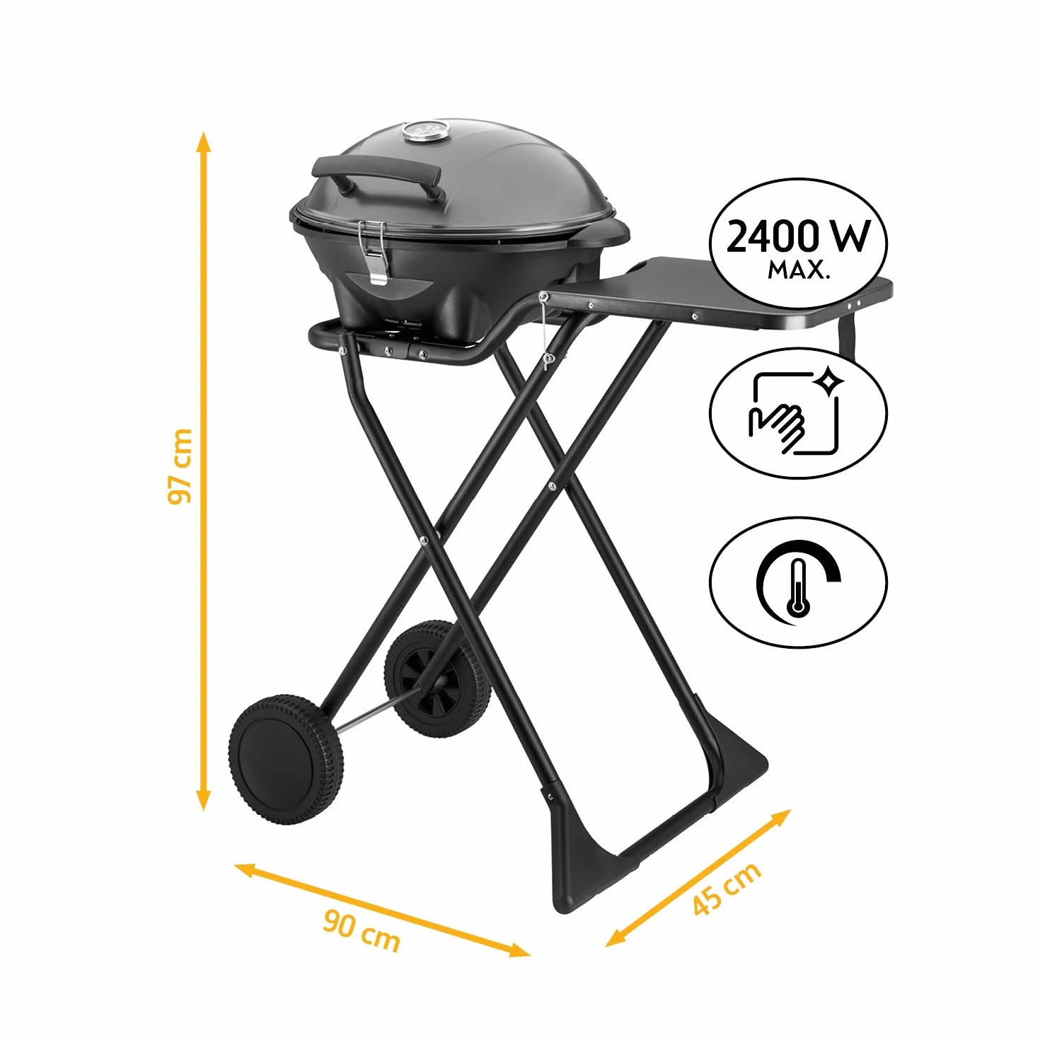 TZS First Austria Barbecue électrique 2 en 1 2400W BBQ pliable gril sphérique avec thermomètre
