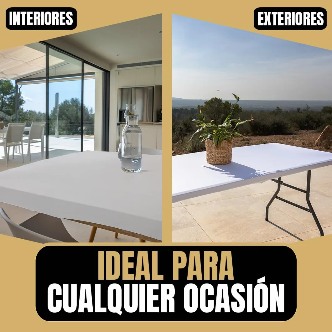 Lot de 2 Nappes Table Pliante 180 cm Blanches Housses Plateau Ajustées Tissu Spandex Déperlant Mariage Baptême