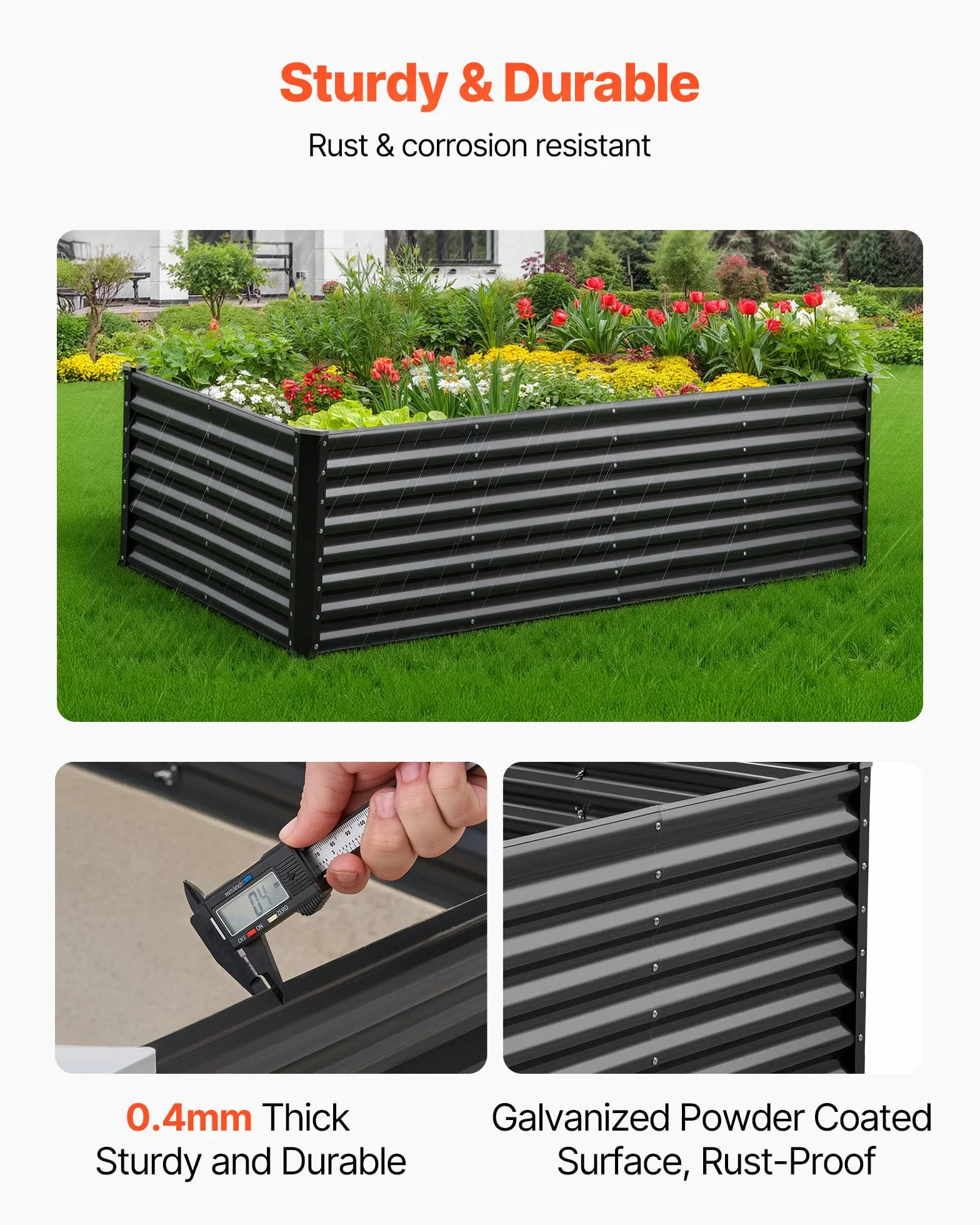 VEVOR Potager Surélevé Métal 240x120x60 cm Galvanisé Gris Foncé
