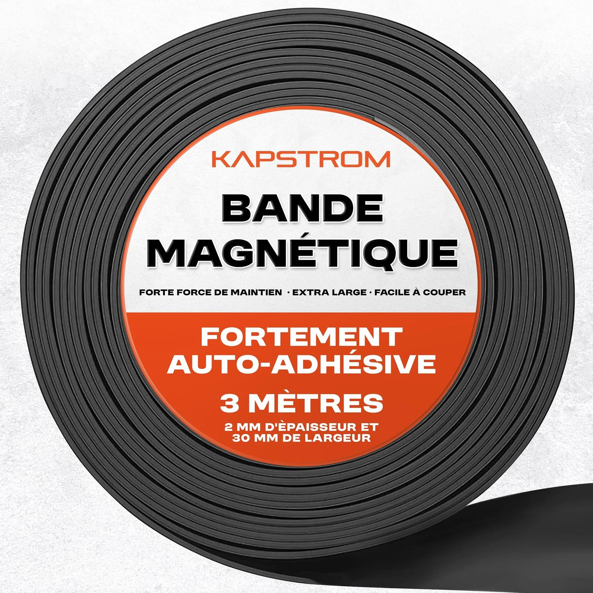 Rouleau de ruban magnétique KapStrom (3 mètres / 120" de long et 3 cm / 1,2" de large), bandes magnétiques de qualité supérieure avec support auto-adhésif solide 3M, facile à couper à la taille