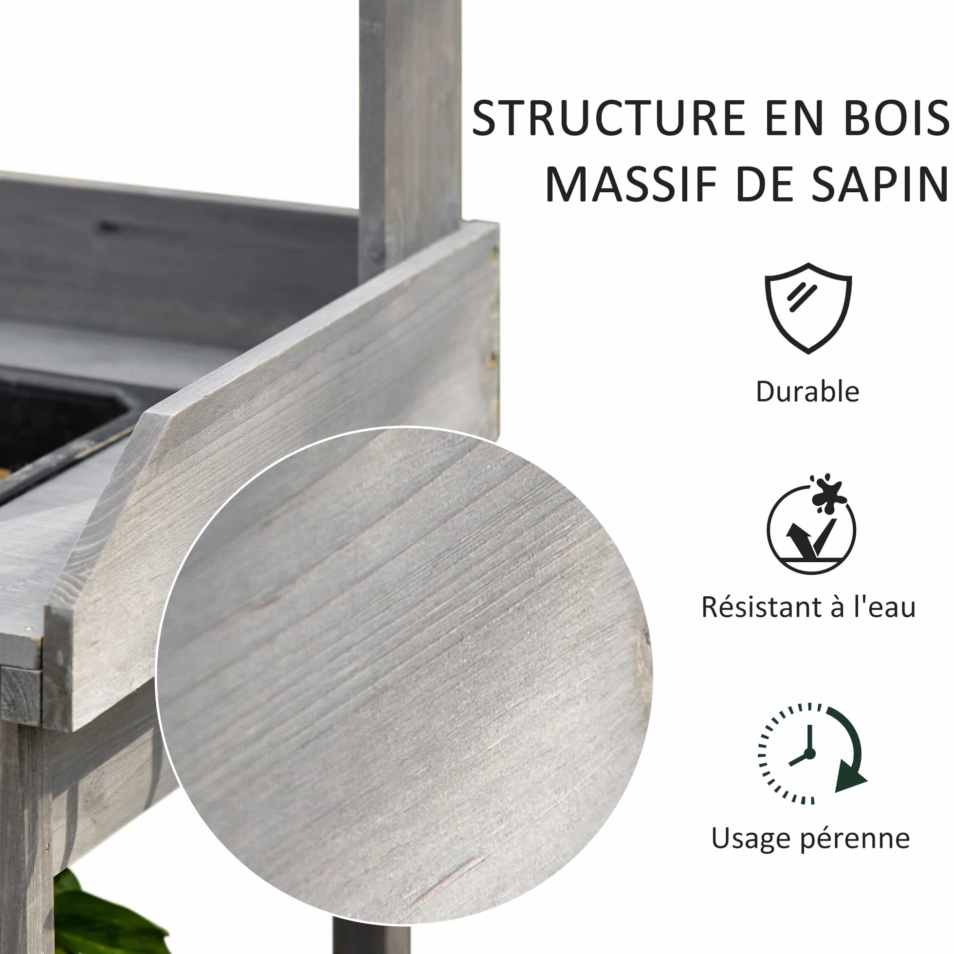 Outsunny Table de rempotage Multi-équipée Jardinage Bois Sapin Gris avec tiroir étagères évier Crochets