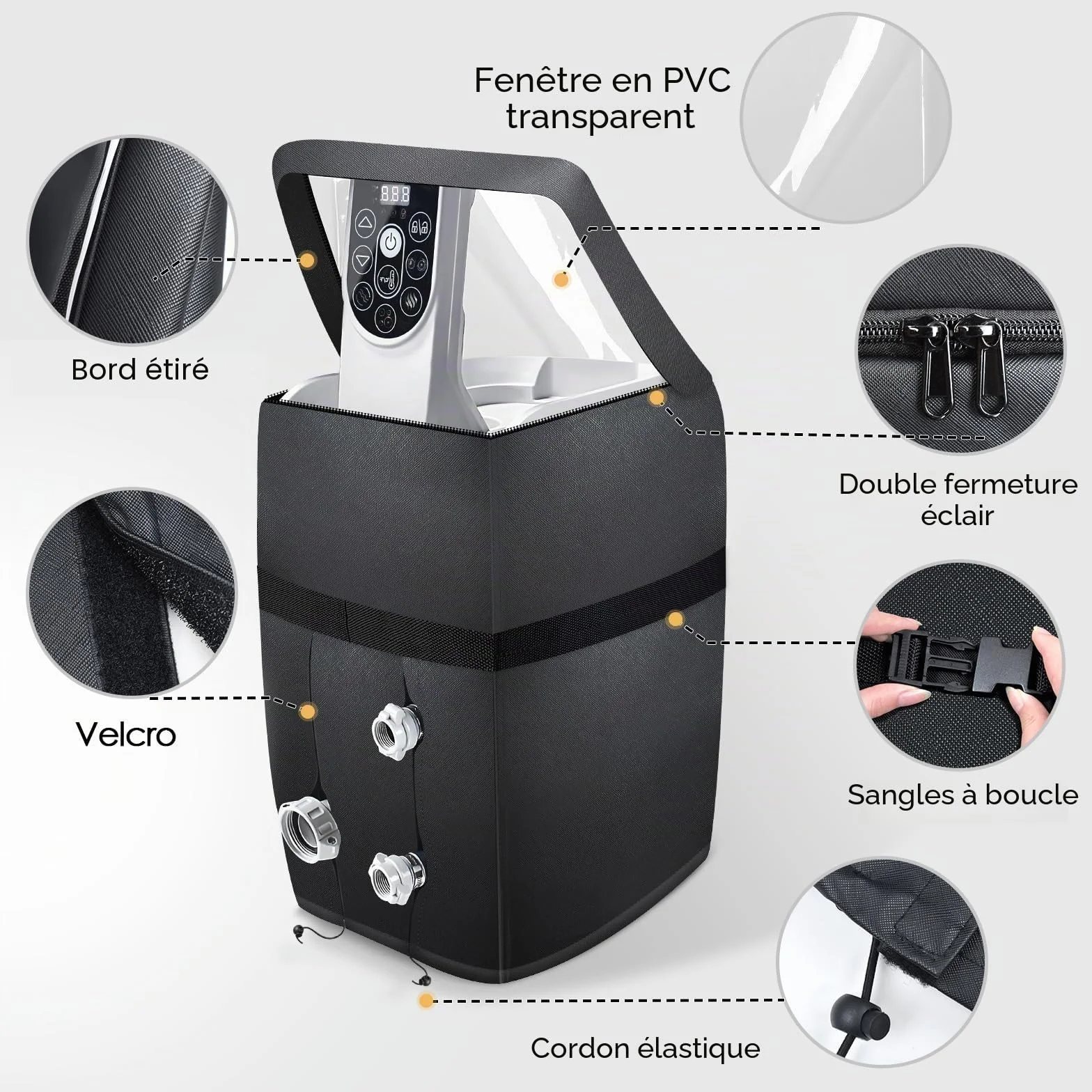Housse de Pompe de Chauffage Gonflable en Cuir Synthétique avec Fenêtre PVC Transparent