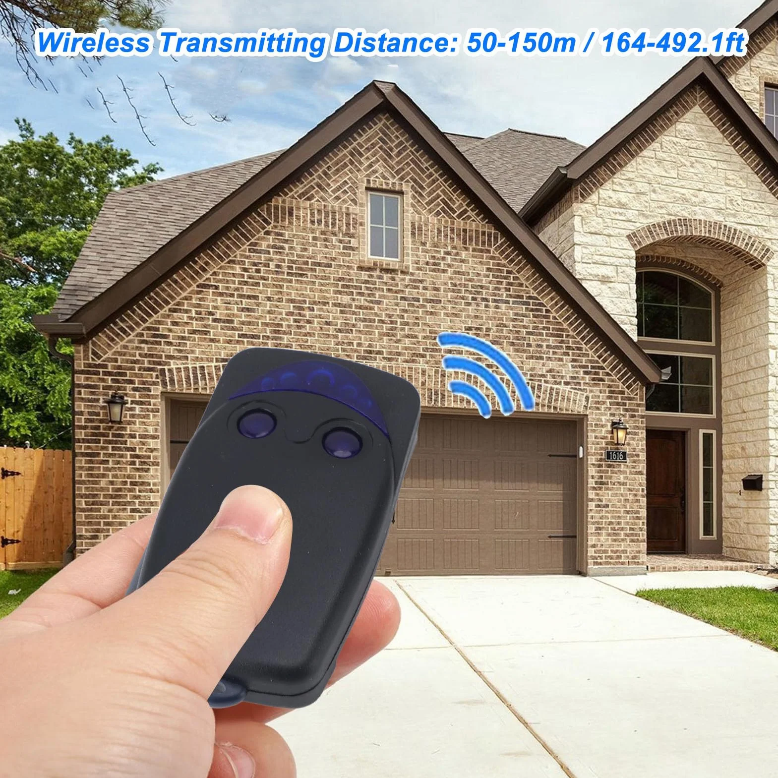 Télécommande de Porte de Garage Portable sans Fil 433,92 MHz 50-150 M, Matériau Durable, Portable et Pratique avec Batterie Sèche pour Portes à Volets Roulants (FLO2-RS)