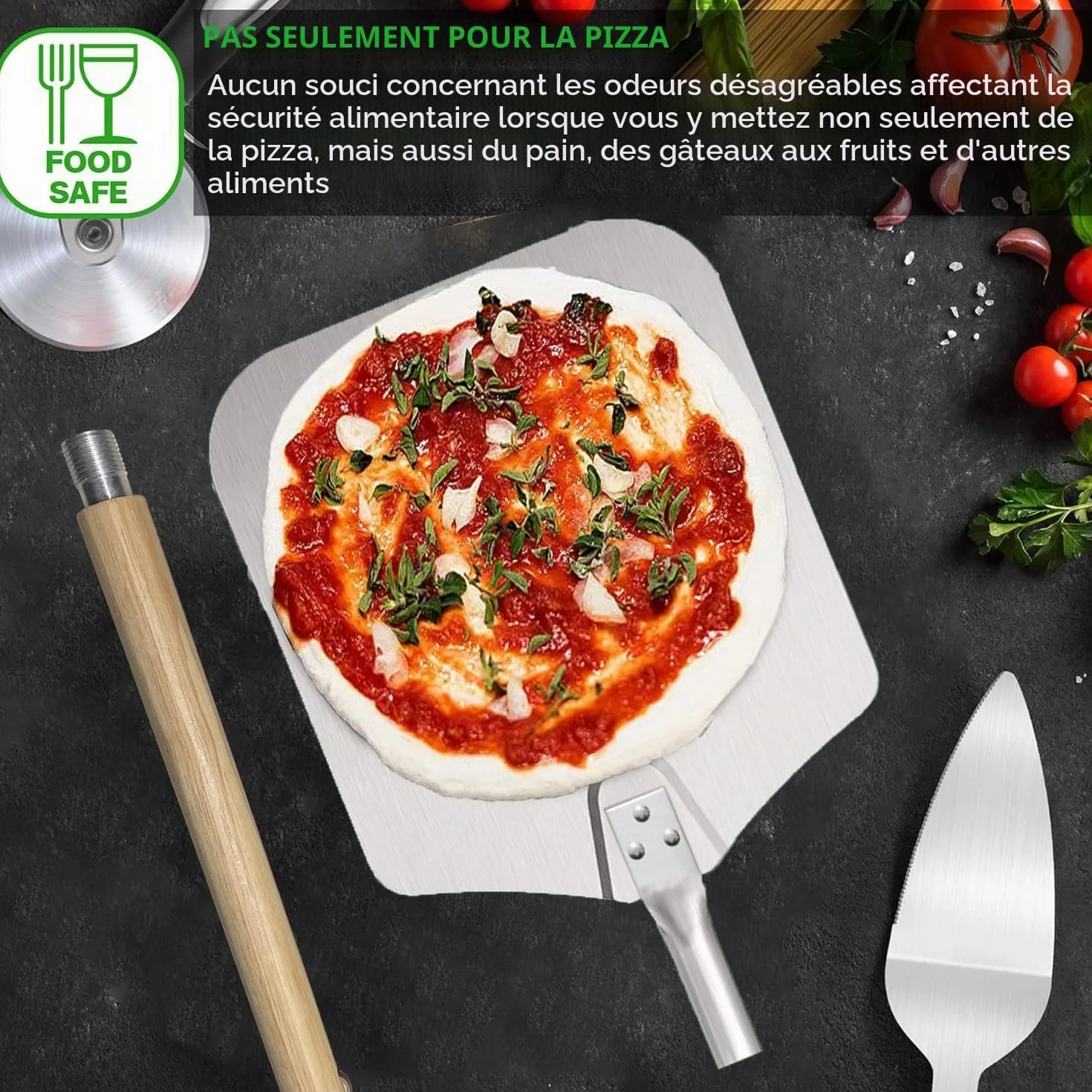 Pelle à Pizza Professionnelle Aluminium Anodisé 31x33 cm Poignée Bois Massif