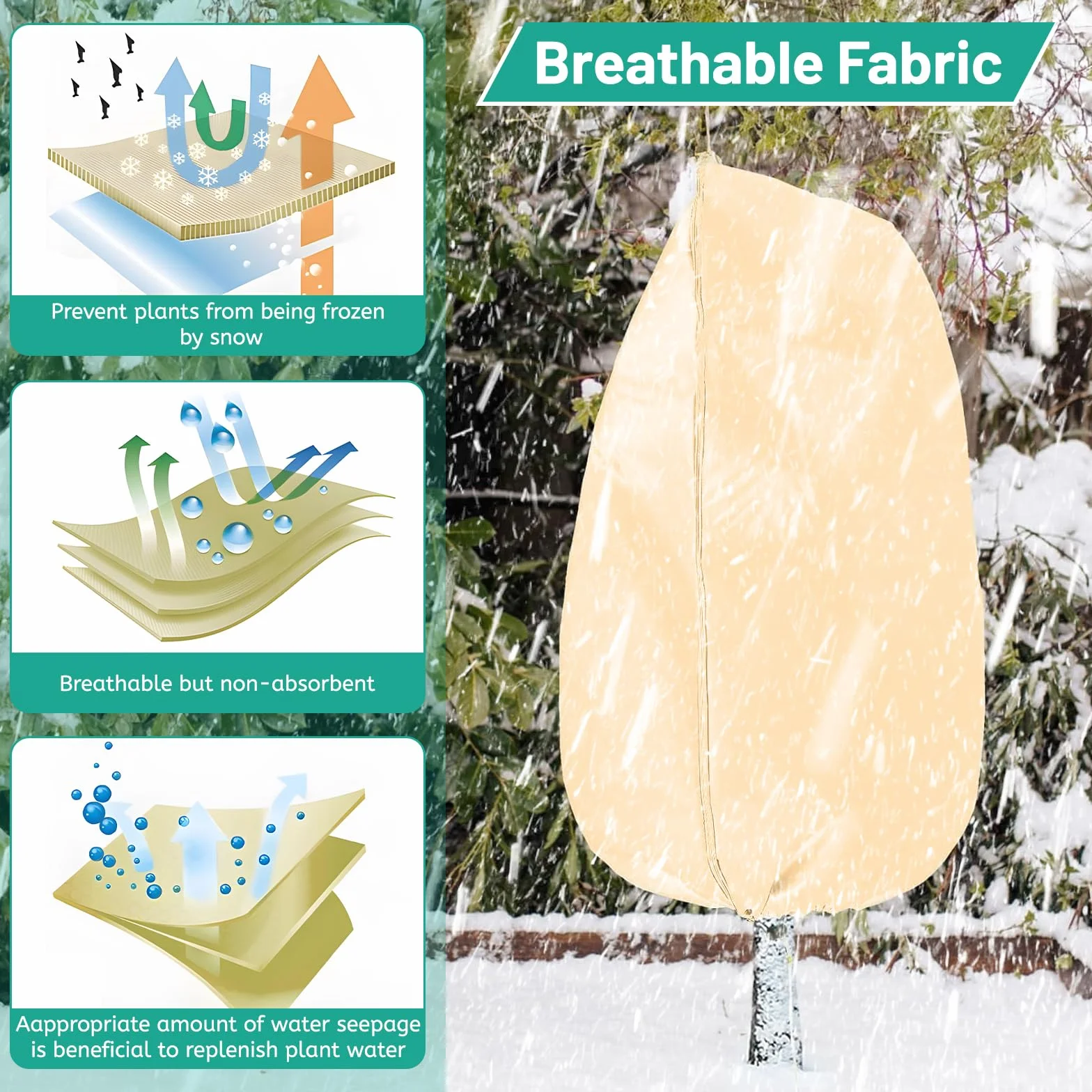 Housses de Protection d’Hivernage 200 x 240 cm, 80g/㎡ Sac de Couverture Respirante Réutilisable avec Fermeture éclair