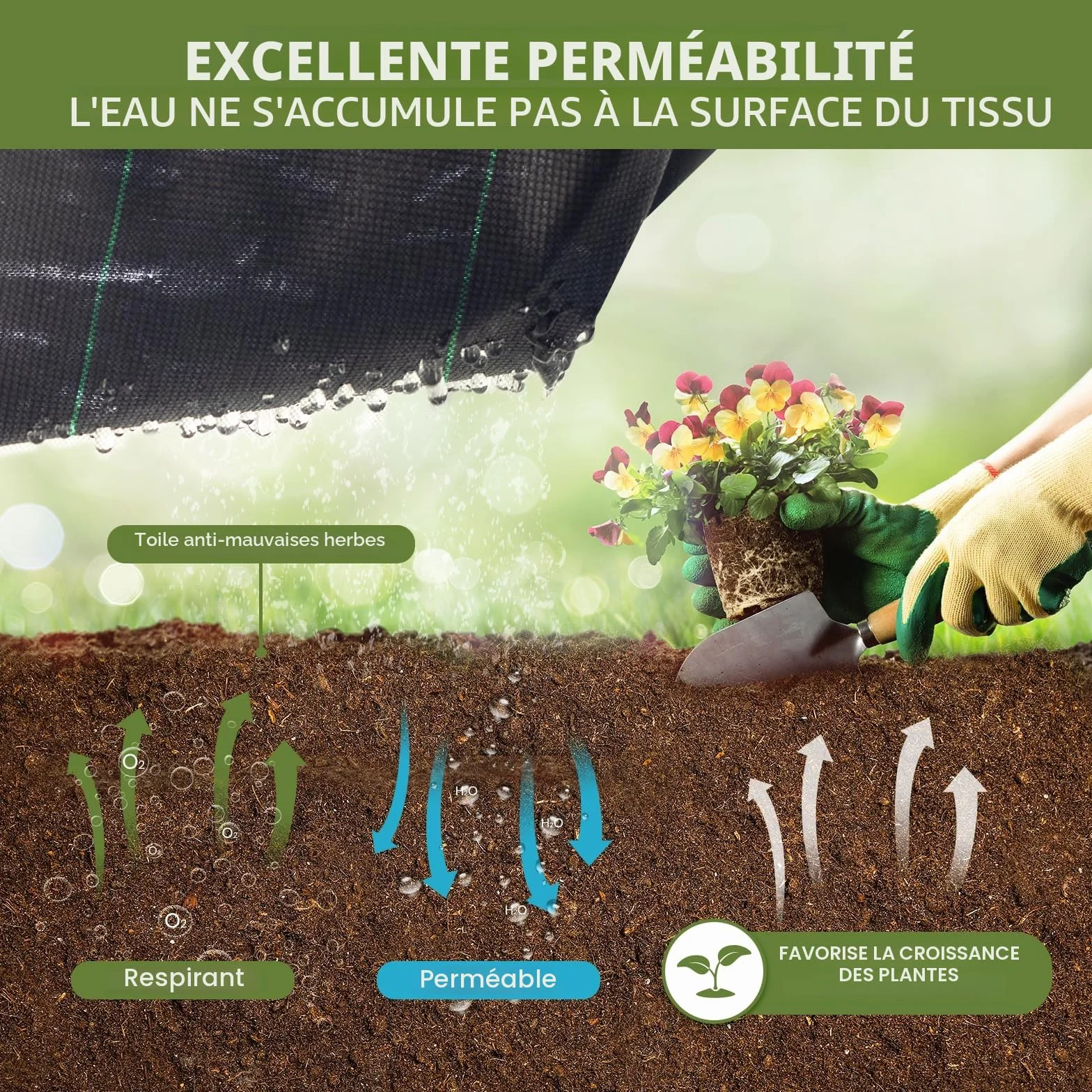 Velway Toile de Paillage 1x10M 100g/m² Géotextile Anti Mauvaises Herbes Perméable UV