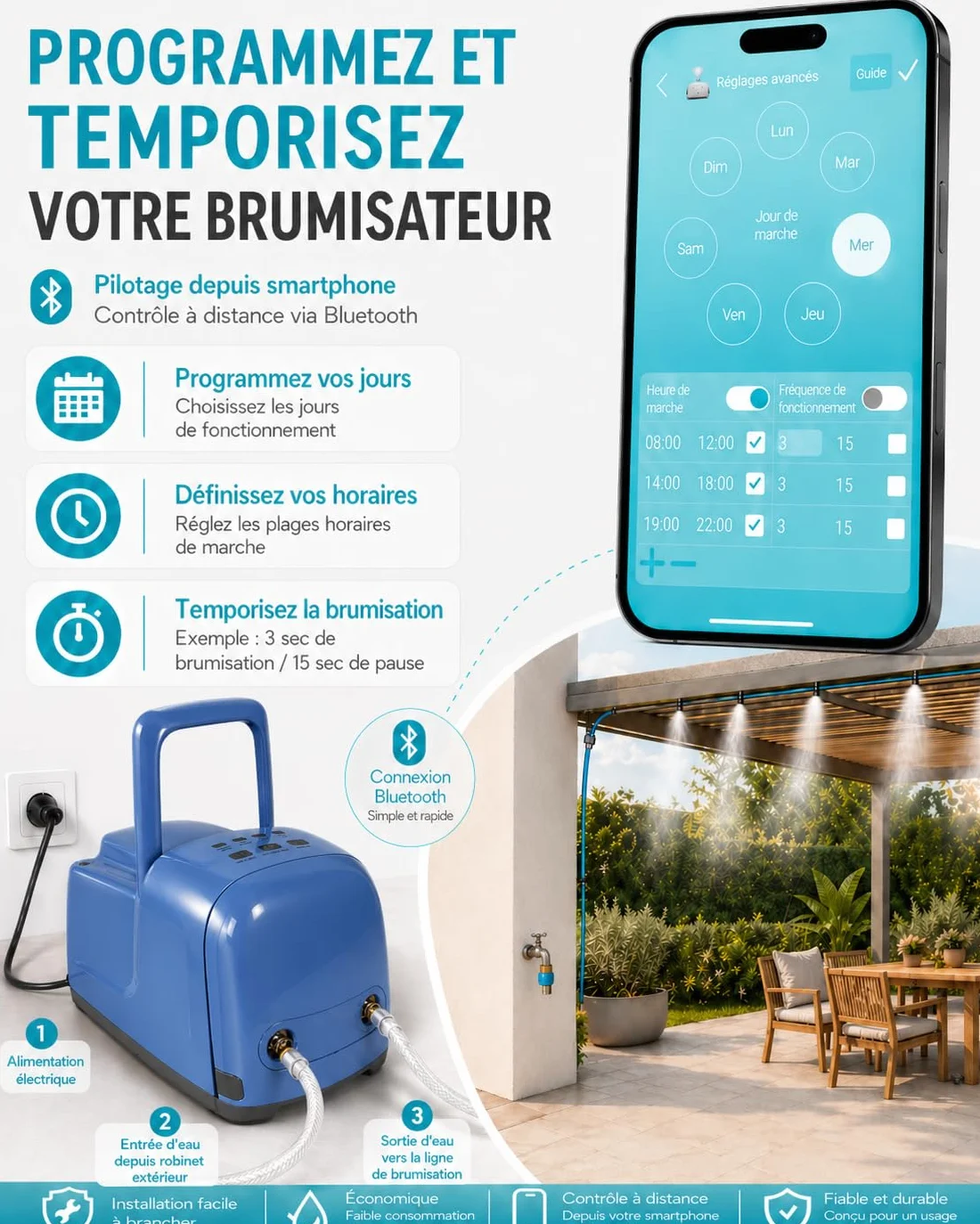 O'FRESH Brumisateur Terrasse Haute Pression 30 Buses INOX 60 Bars 85 m²