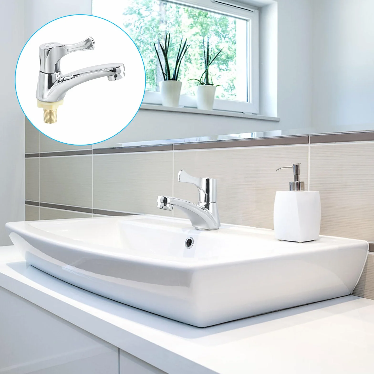 Robinet Eau Froide Simple, Mitigeur Compact Monotrou Lavabo Cuisine Salle de Bain, G1/2, Argent