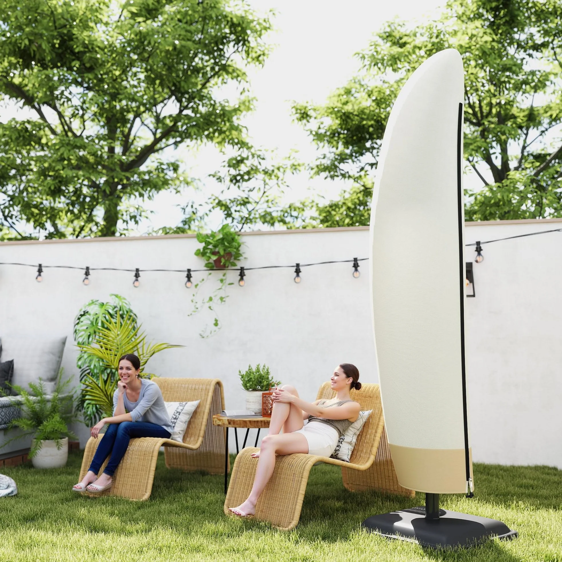 Outsunny Housse de Protection imperméable pour Parasol déporté Tissu Oxford PVC Ø 56 x 220 cm Beige et café