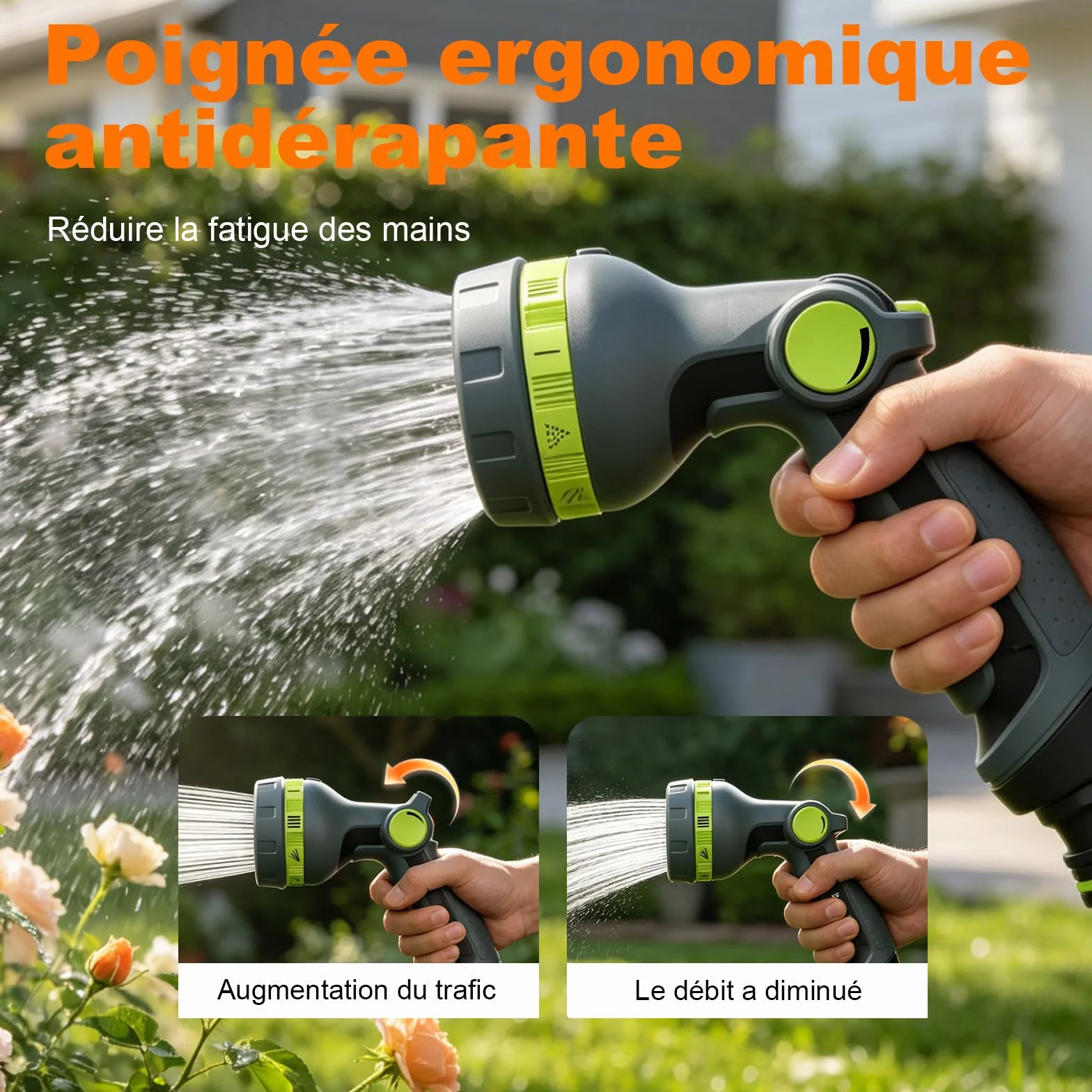 Ibergrif M22211 Pistolet d'arrosage 8 Fonctions Noir/Vert