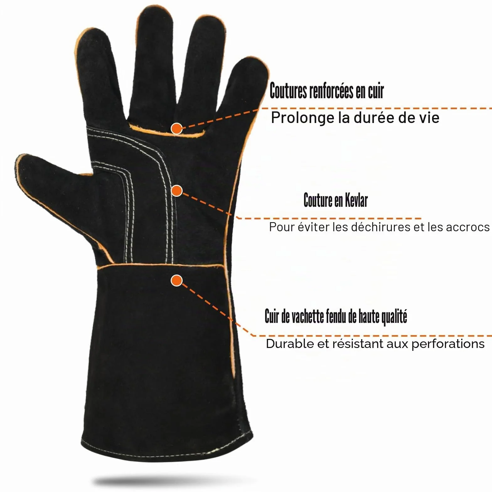 Gants de barbecue en cuir résistant à la chaleur et ignifuge 14-inch Noir