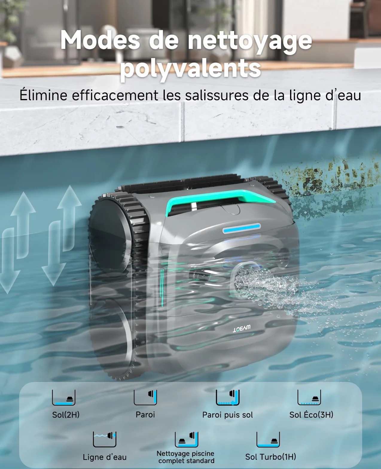 WYBOT C2 Robot Piscine sans Fil 3 Moteurs Double Filtration Autonomie 180 Min pour Piscines Enterrées Max 150㎡