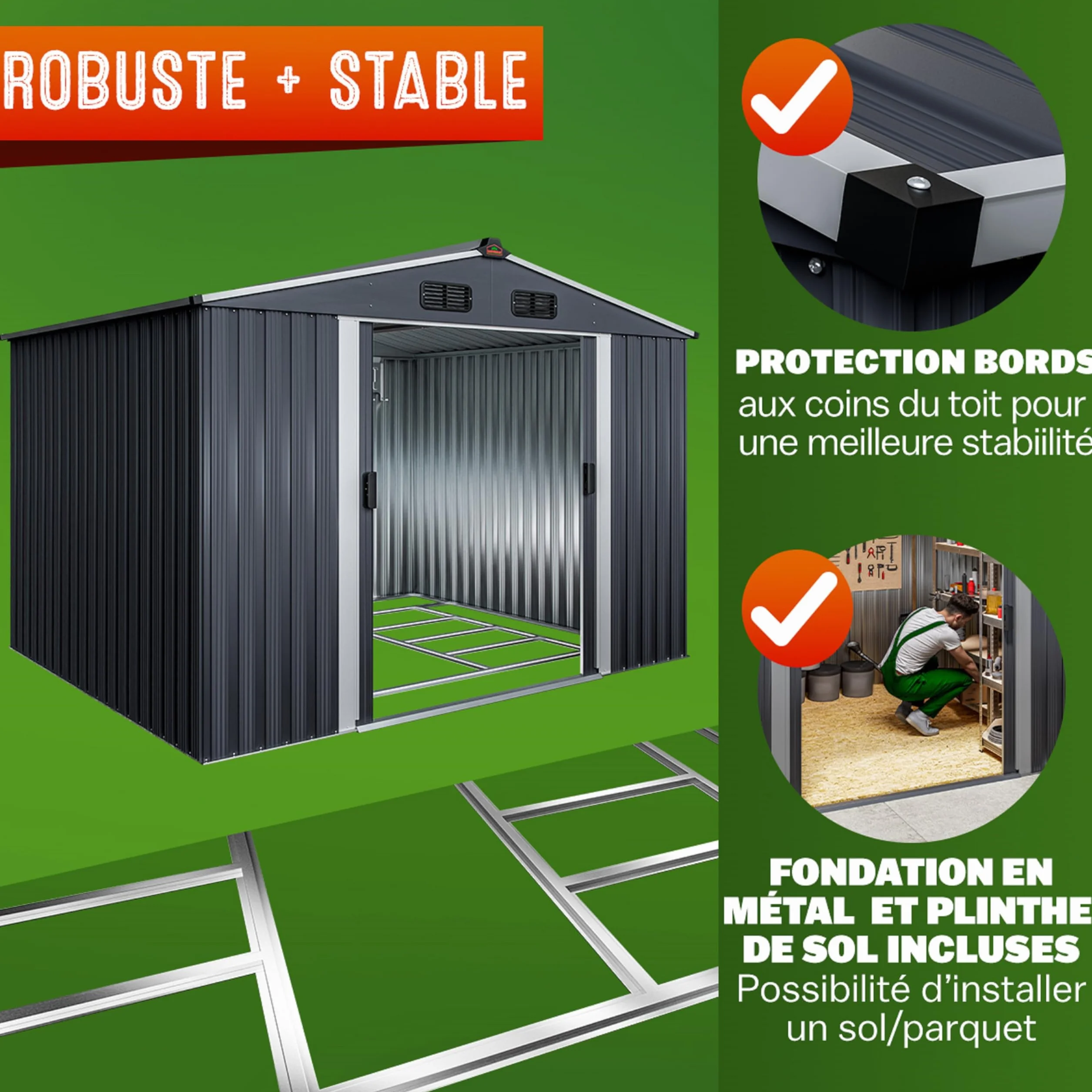 GARDEBRUK® Abri de Jardin métal XXL 5m² 260x205x180cm Porte coulissante Anthracite