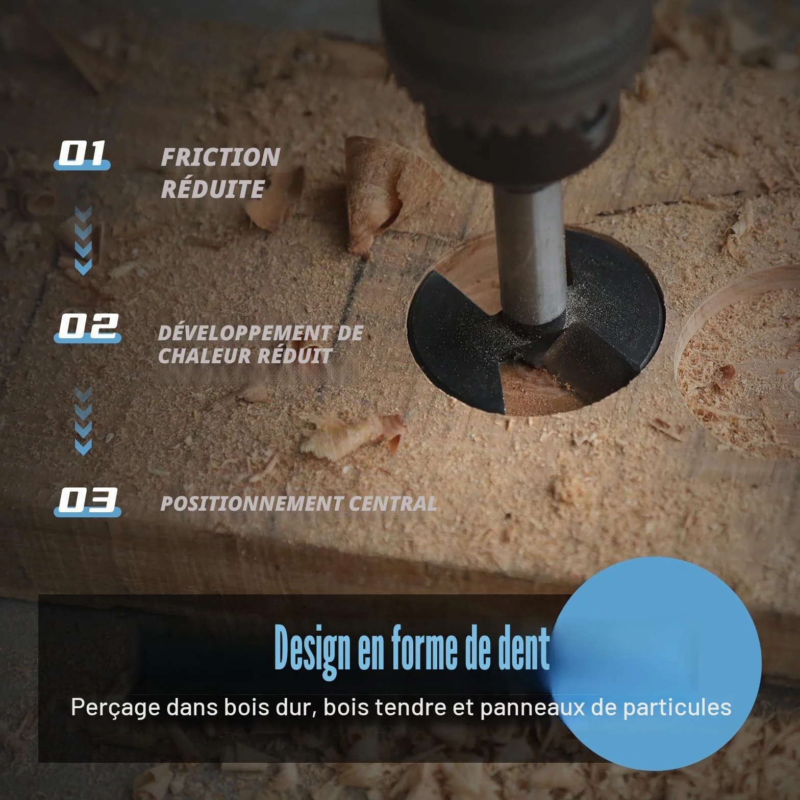 Mèche Forstner 50 mm pour bois, mèches Forstner diamètre 50 mm, longueur 90 mm avec tige hexagonale de 8 mm