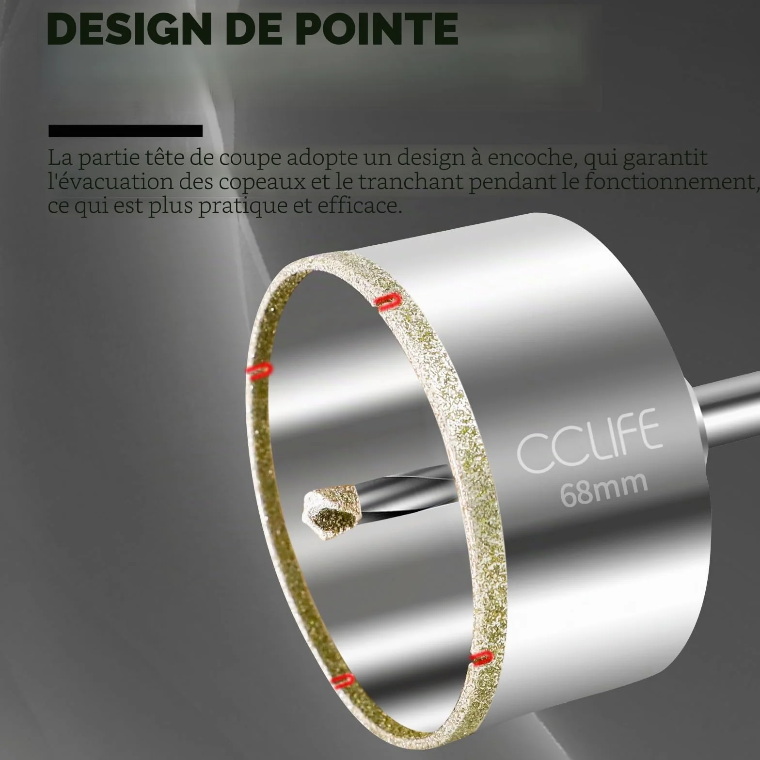 CCLIFE Scie Cloche Diamantée 68mm, Foret Diamanté avec Foret de Centrage, Idéal pour Coupe de Verre, Carrelage, Céramique, Granit, Marbre, Revêtement en Diamant Durable
