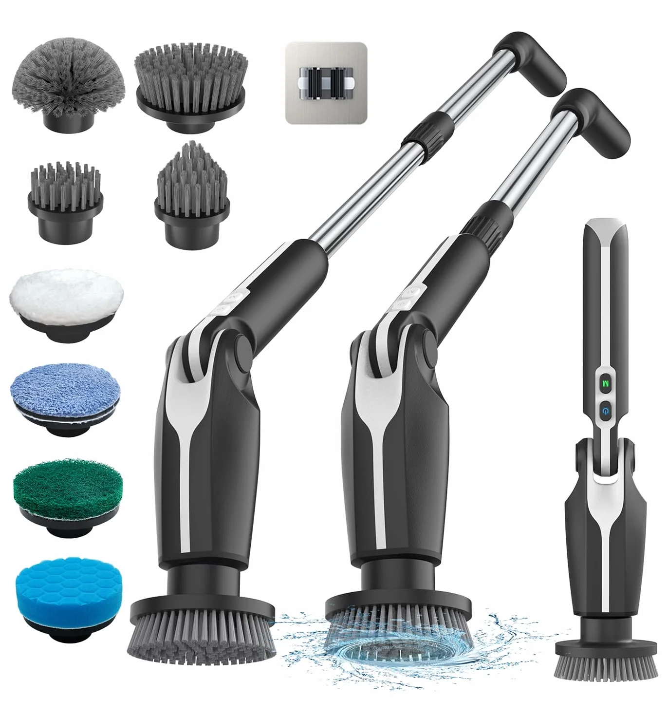 Leebein Brosse Électrique Nettoyage, 2026 Brosse Nettoyage sans Fil avec 8 Brosses Remplaçables, Télécommande, 2 Vitesses de Rotation et Longueur Réglable 38-132CM pour Salle de Bain/Cusine/Voiture