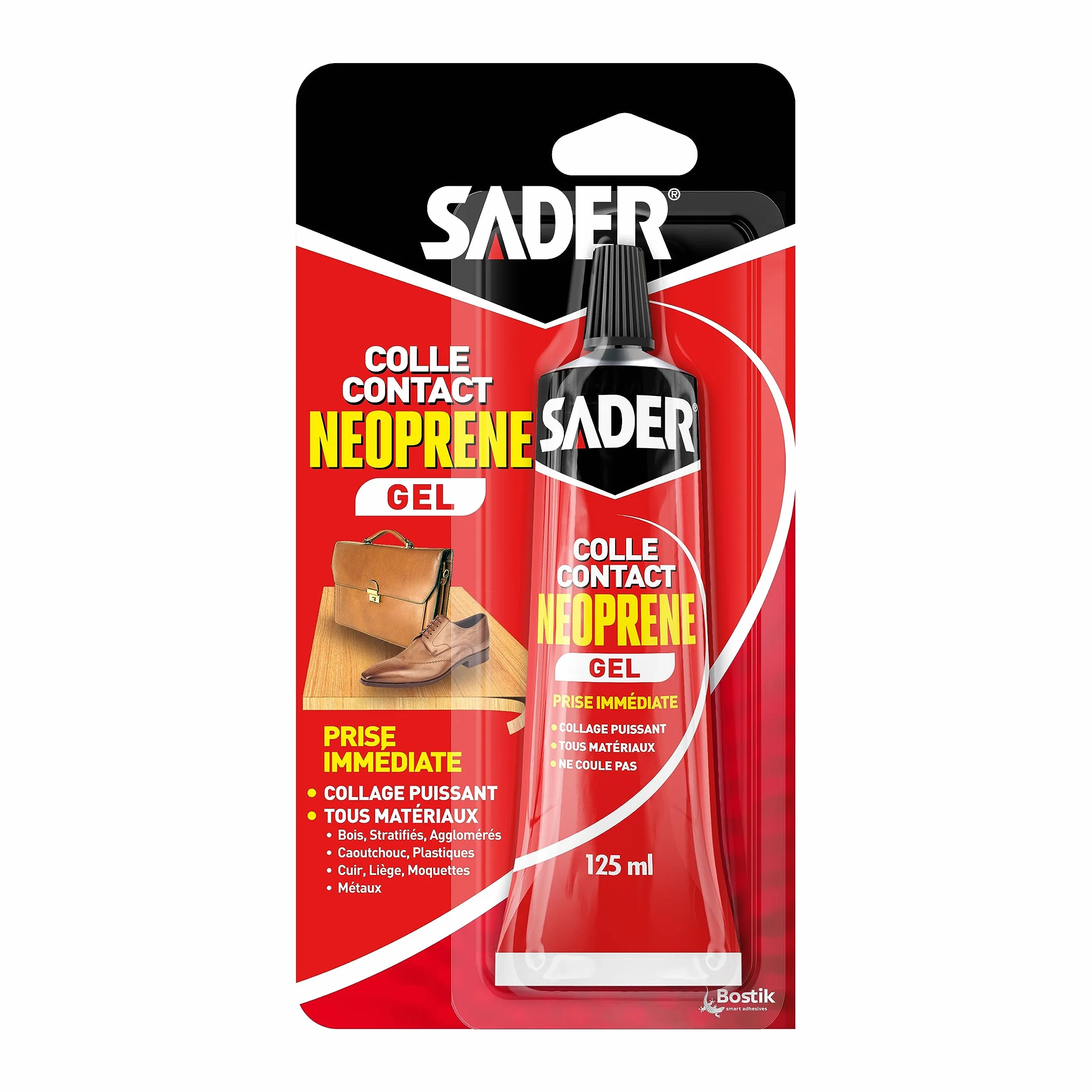 Sader Colle Contact Néoprène Gel – Colle Extra Forte Tous Matériaux – Prise Immédiate – Idéale pour Supports Poreux ou Verticaux–Transparente –Tube 125 ml, Ambré - l'emballage de l'article peut varier
