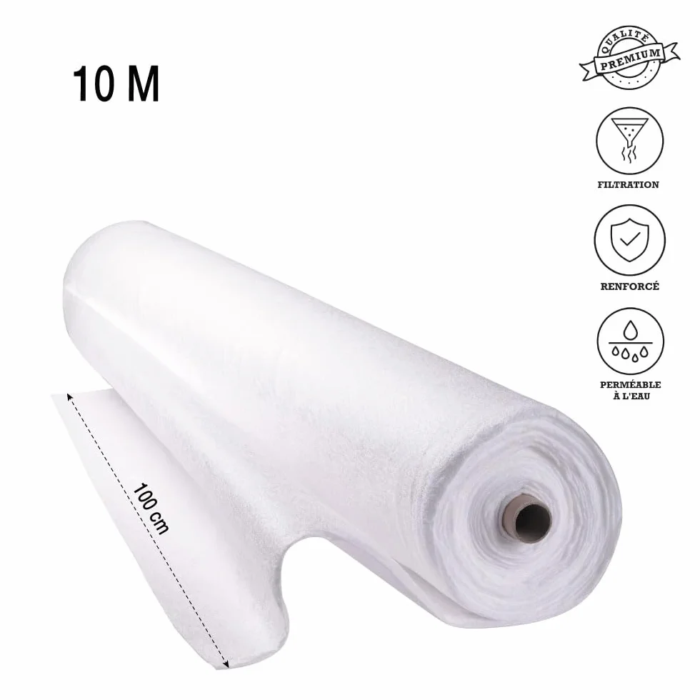 Rouleau Géotextile Non Tissé 1 x 10 m 150g/m2 Polyester Toile de Paillage Anti-Mauvaises Herbes