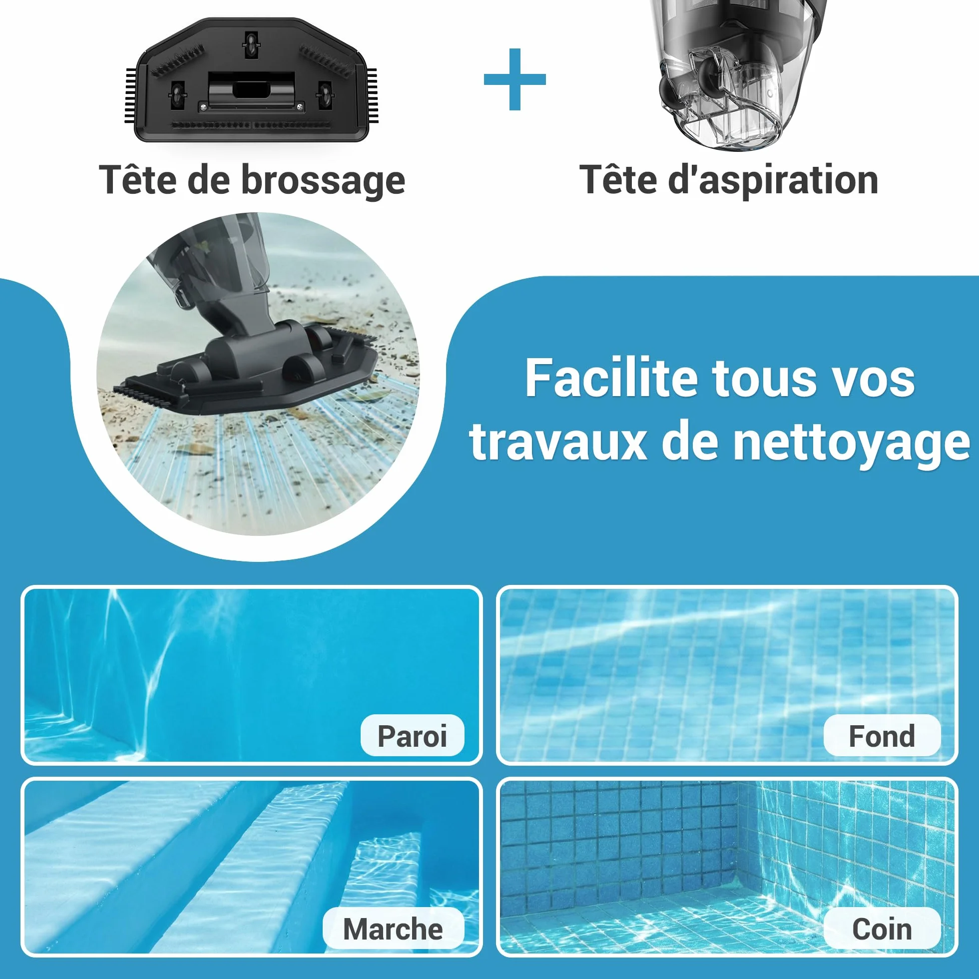 Nettoyeur de piscine sans fil rechargeable – Aspirateur à main avec tige télescopique et filtre fin pour piscines hors-sol et jacuzzis