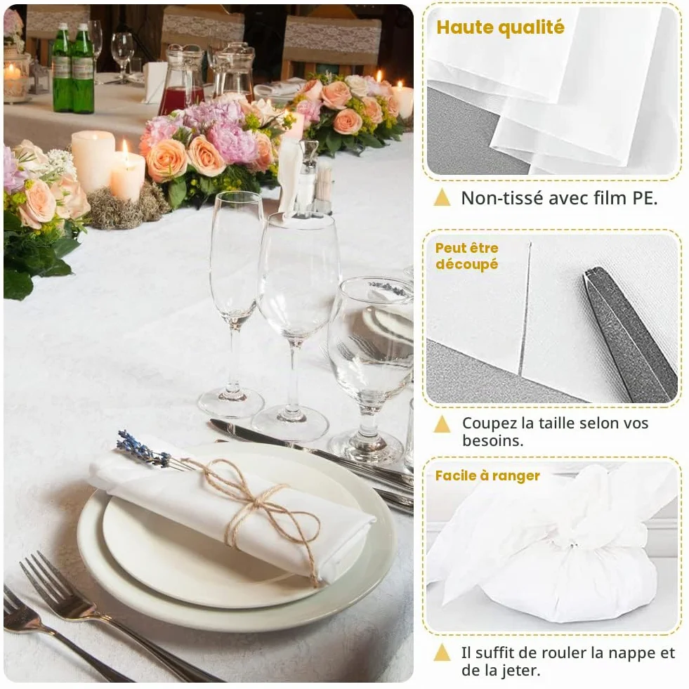 Nappes Jetables Imperméable 150 x 280cm PEVE Rectangulaires Blanche pour Fête Pique-Nique Barbecue