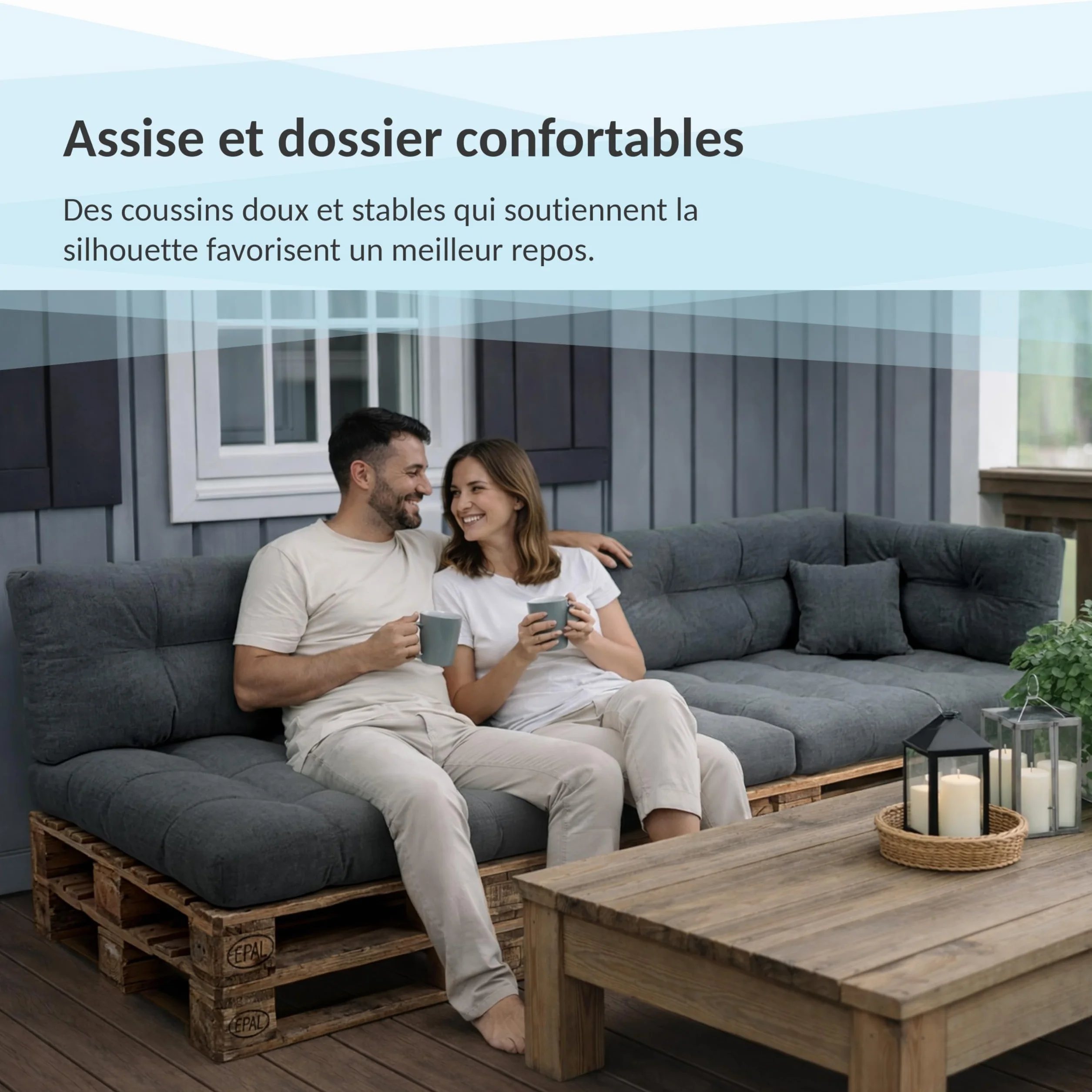 POKAR Set de 2 Coussins Matelassé pour Palettes Euro 120x80cm + 120x40cm Mousse Formée à Froid Canapé de Jardin Intérieur Extérieur Vert