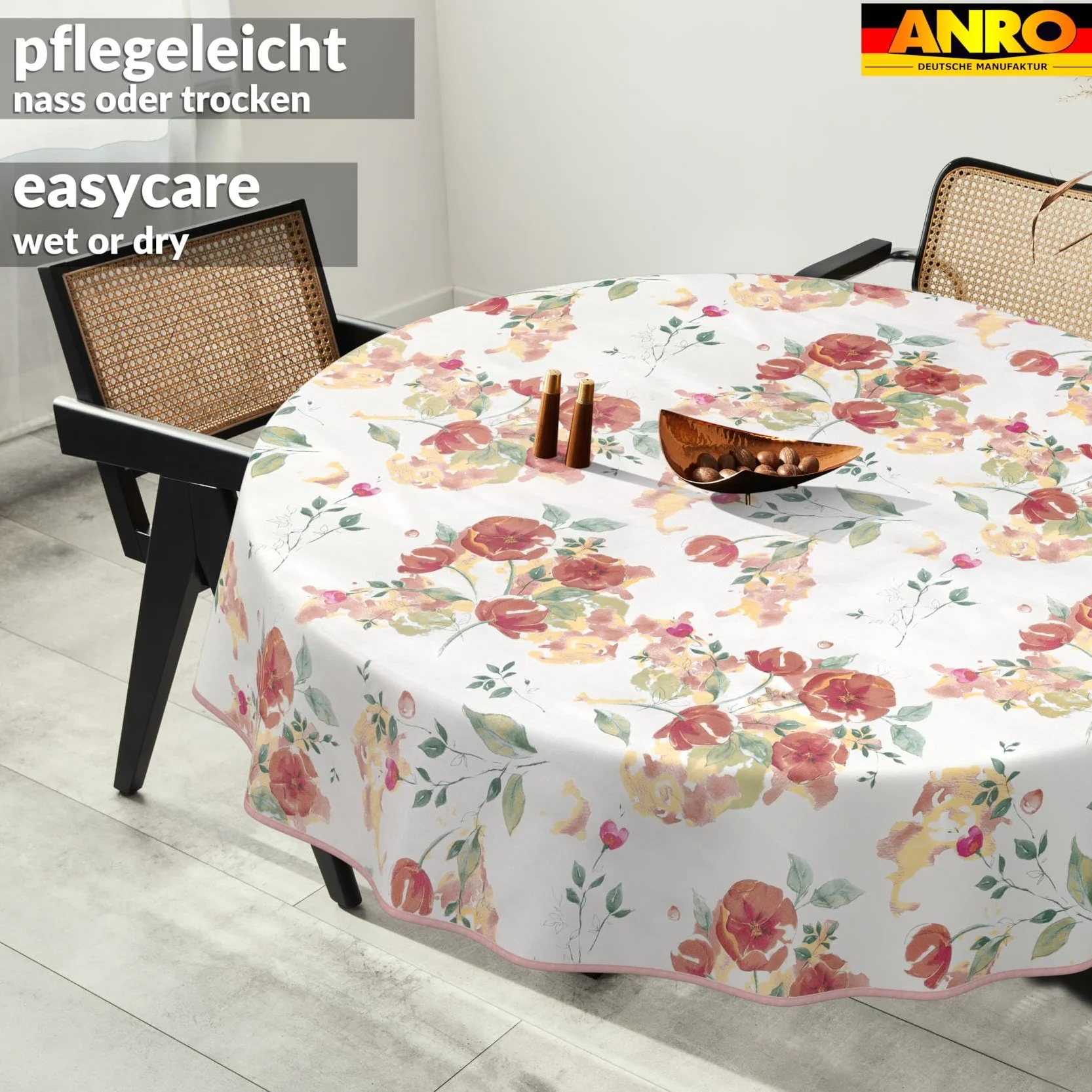 Nappe en Toile cirée Lavable Imperméable Effet Lotus Ronde 140 cm