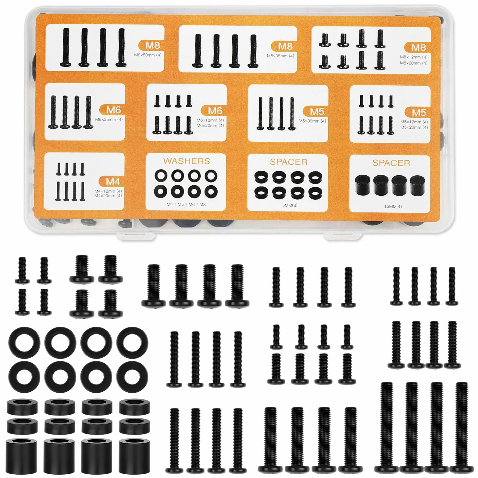 Flintronic Vis de Support TV, Kit de Vis de Montage TV Universel, 68 Pièces, M4/M5/M6/M8/Rondelles/Entretoises, Kit de Matériel de Montage pour Téléviseurs et Moniteur, Convient Jusqu'à 80 Pouces