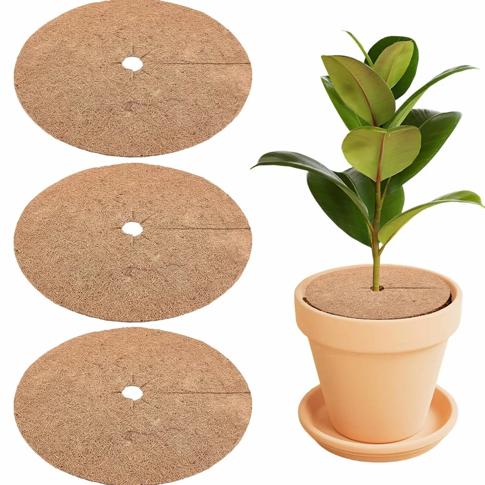 CREATCABIN 3Pcs Couvercle Pot Fleurs Tapis Paillis Fibre Coco 35cm Anneau Protection Plantes Barrière Anti Mauvaises Herbes