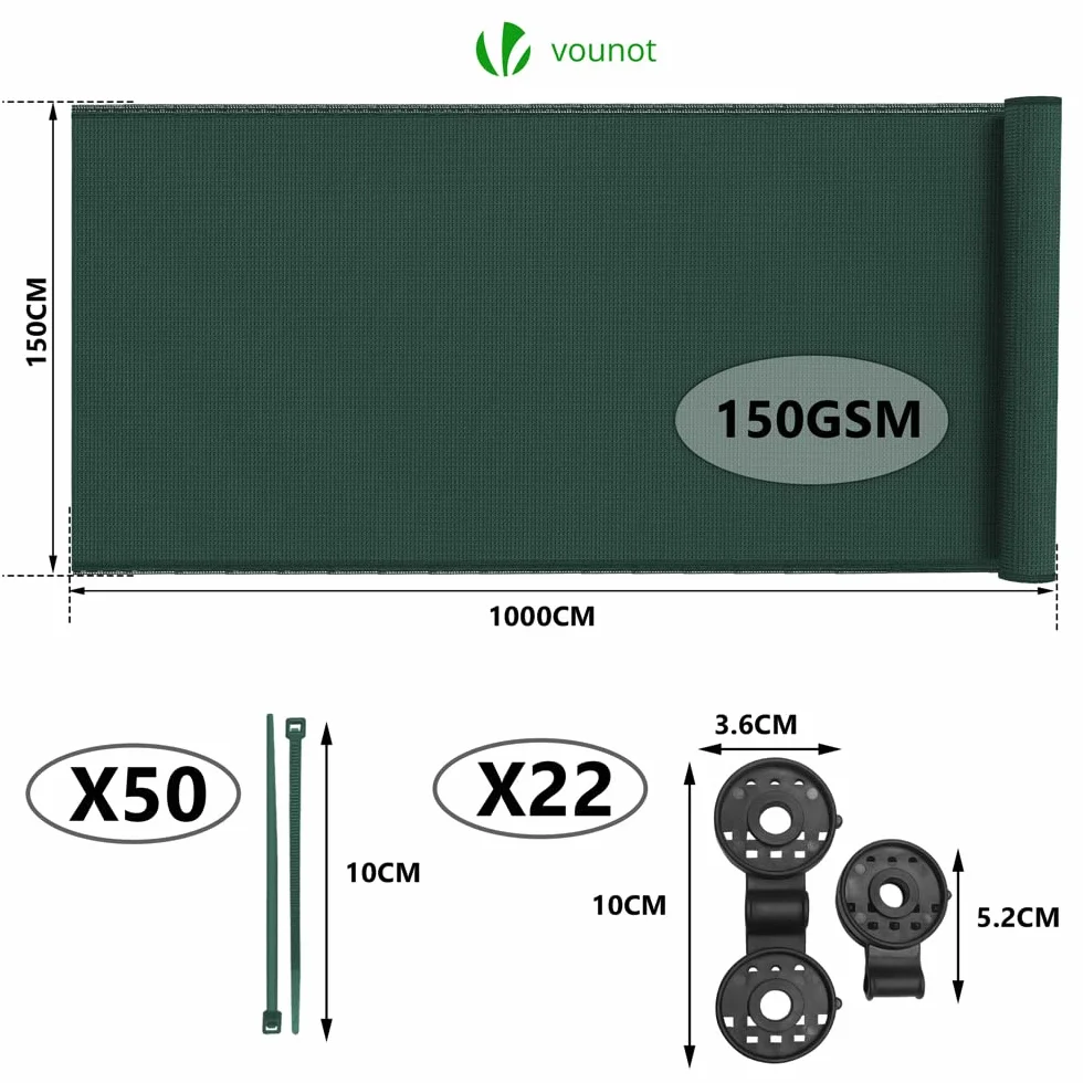 Brise Vue Occultant HDPE 150g/m² Protection UV Résistant Déchirures Vent Jardin Balcon 1.5x10m Vert