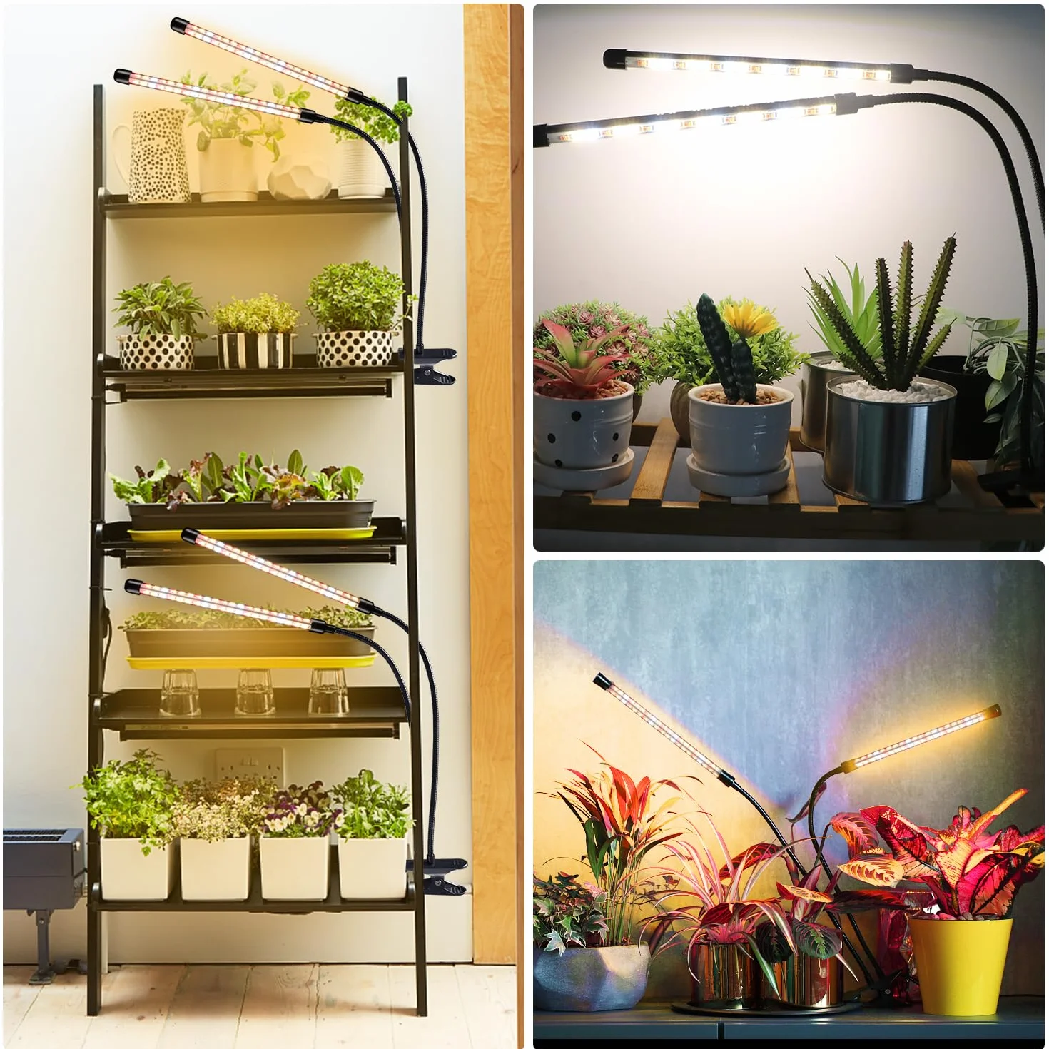 Niello Lampe pour Plantes LED Horticole 2 têtes+2 têtes Auto on/off 3/9/12H Spectre Complet
