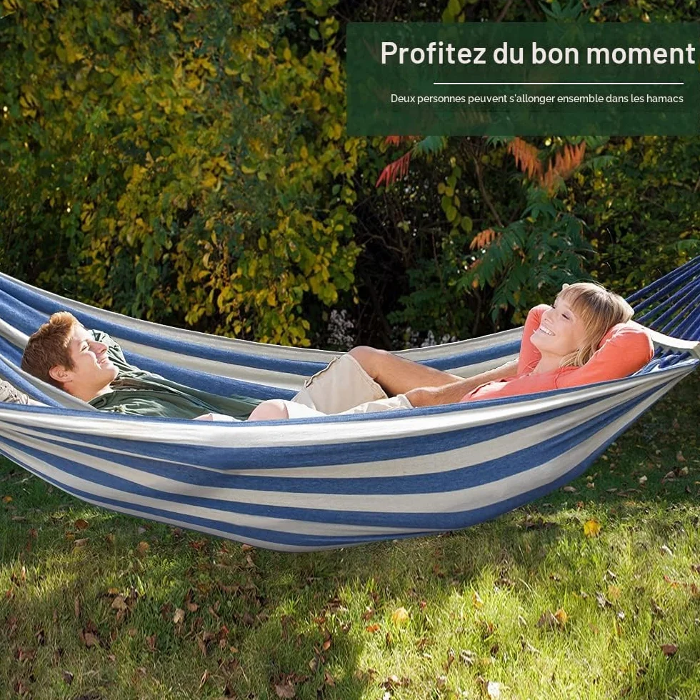 Hamac Suspendu avec Barre en Bois Anti-basculement 275 x 155 cm 250kg Capacité de Charge Camping Jardin