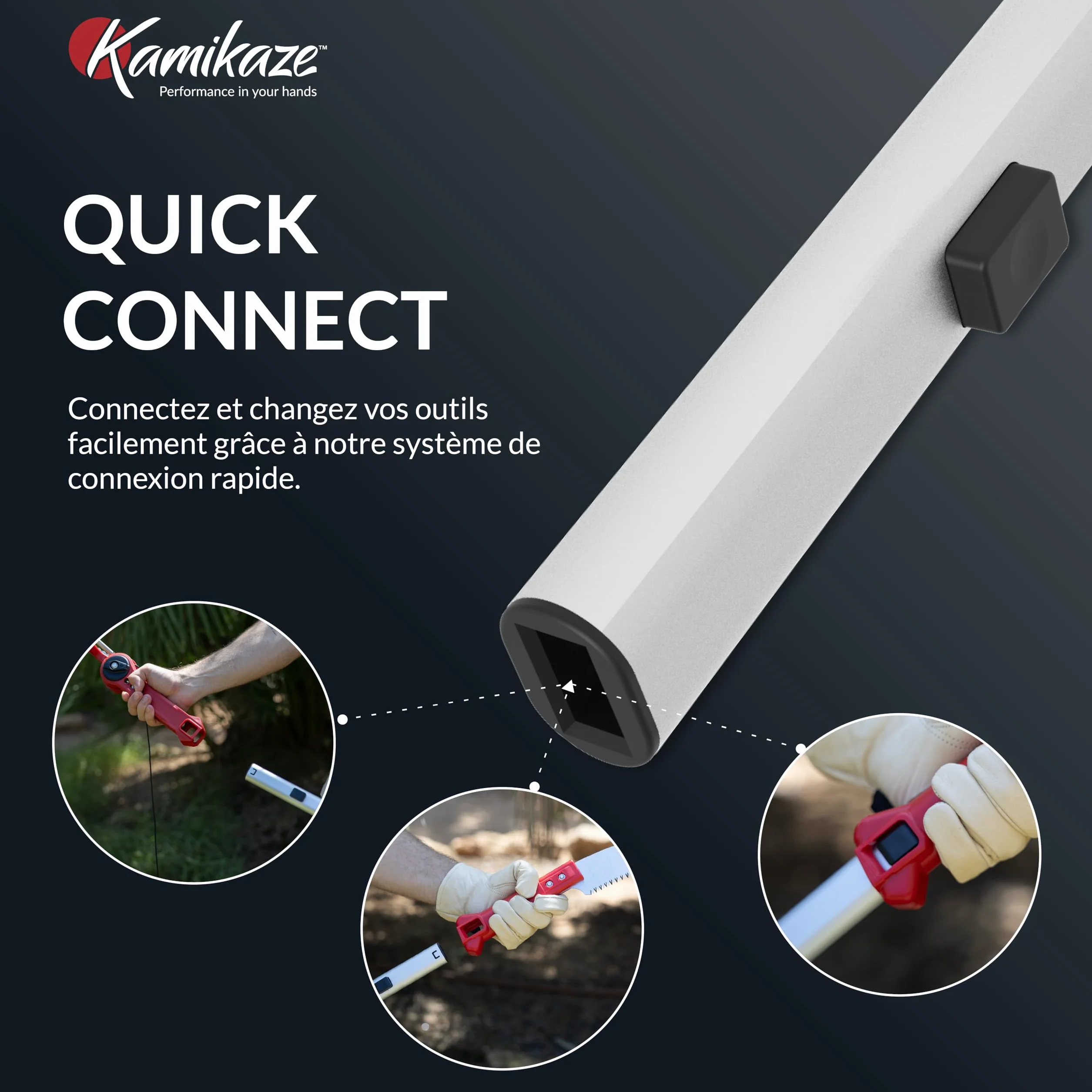 Kamikaze Kit d’Élagage en Hauteur 3 en 1 de 6m – Coupe-Branche Télescopique avec Sécateur Télescopique + Scie Télescopique, Tête Rotative, Attache Rapide, Compatible avec Outils Wolf (3 x 2 m)