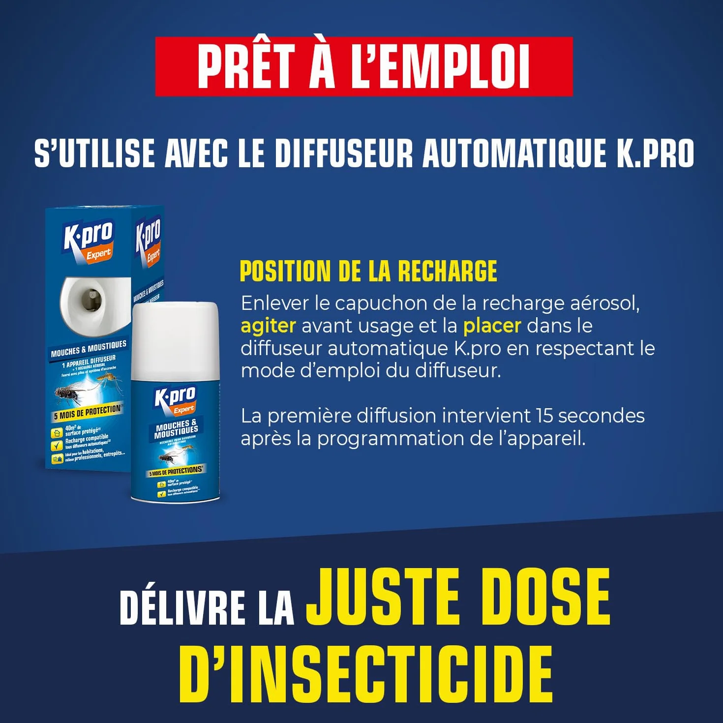 K.PRO Recharge diffuseur automatique mouches moustiques 250 ml 40 m²