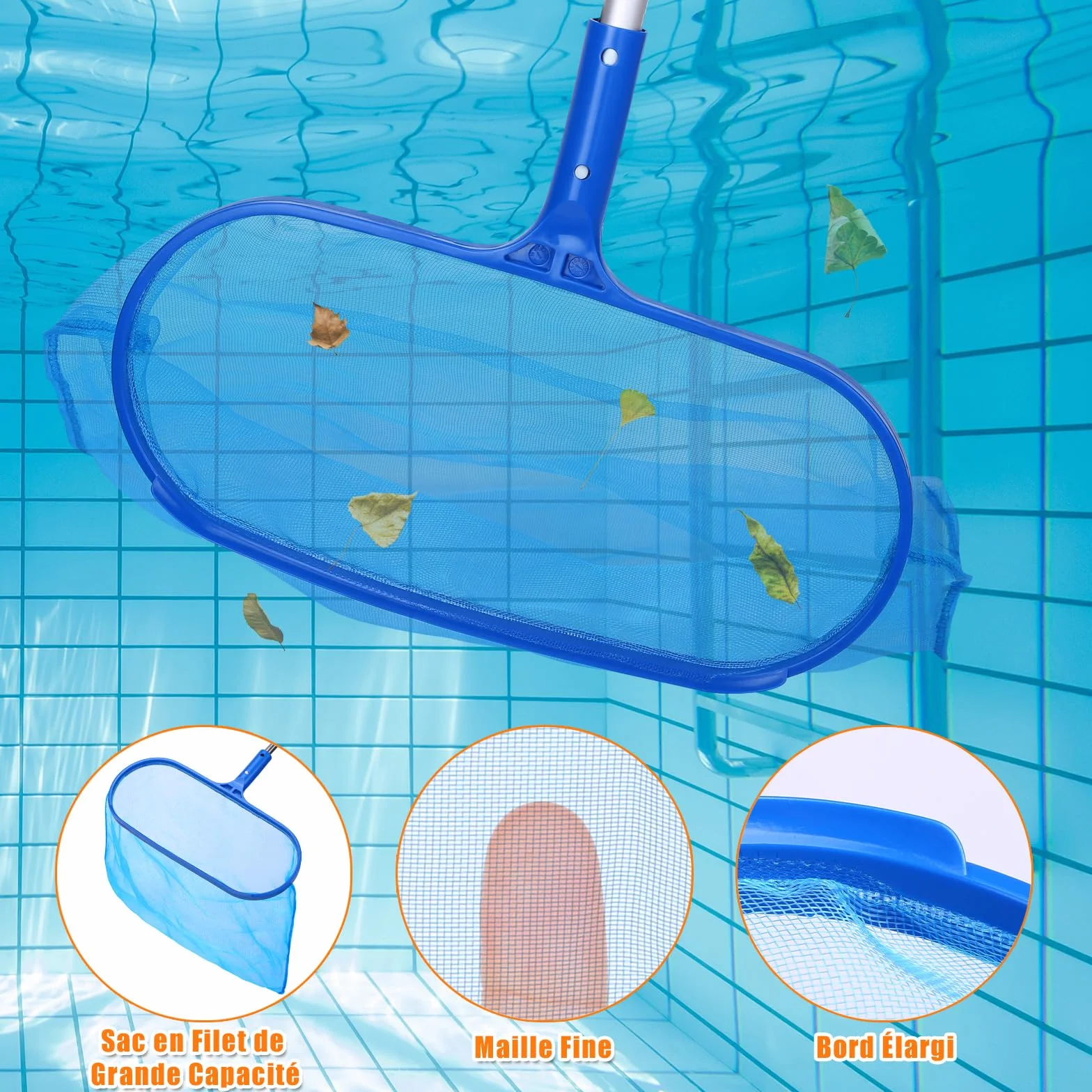 LIHAO Épuisette Surface Piscine Bassins Fontaines, Filet à Mailles Grand Capacité