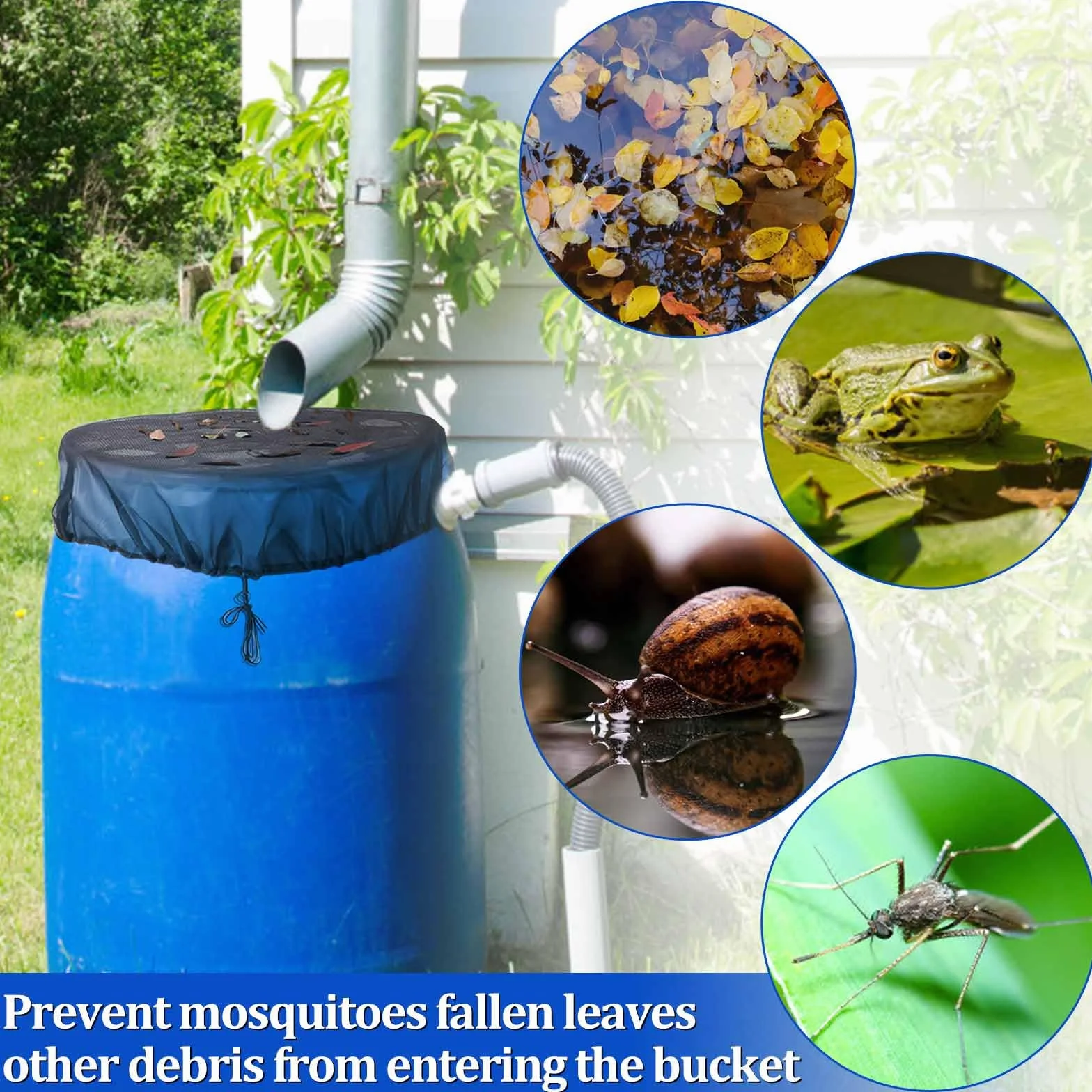 Réservoir d'eau de pluie 95 cm avec filet de collecte pour jardin, maille pour barils de pluie