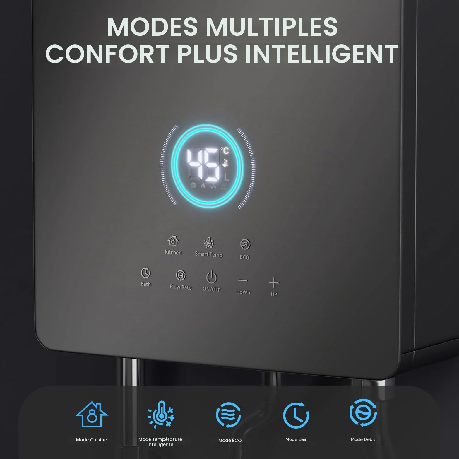 Chauffe-Eau à Gaz Instantané 32kW 16 LPM, 5 Modes, Écran Tactile LED, 220V, Butane Propane