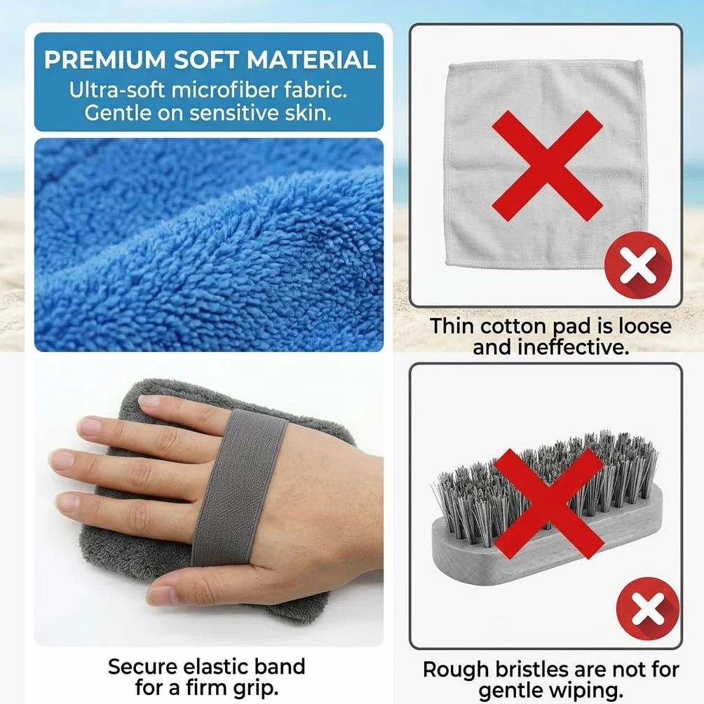 Ensemble 2 Pièces pour Éliminer Le Sable de Plage Brosse à Sable avec Gant Doux, Nettoyant à Sable Réutilisable et Sac de Rangement Accessoires de Plage pour Vacances et Camping