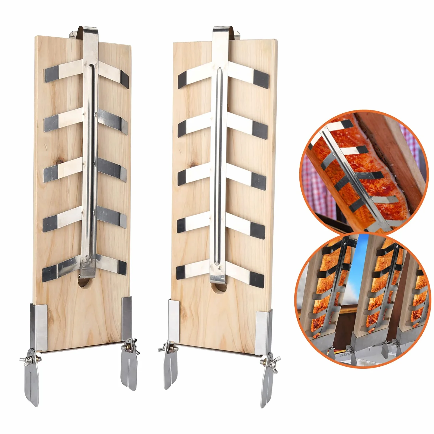 Planches à Saumon flammé Lot de 2 avec Support Acier Inoxydable 5 Niveaux réglables Saumon 2,5 kg Barbecue