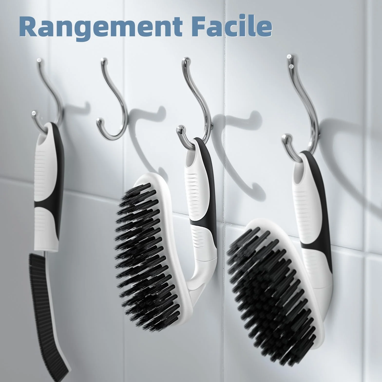 Cleangor Lot de 3 Brosses de Nettoyage, 2 Brosses Nettoyage Salle de Bain avec Manche Ergonomique et 1 Brosse à Joints, Brosse à Récurer pour Salle de Bain, Cuisine, Baignoire et Sol (3, Noir)