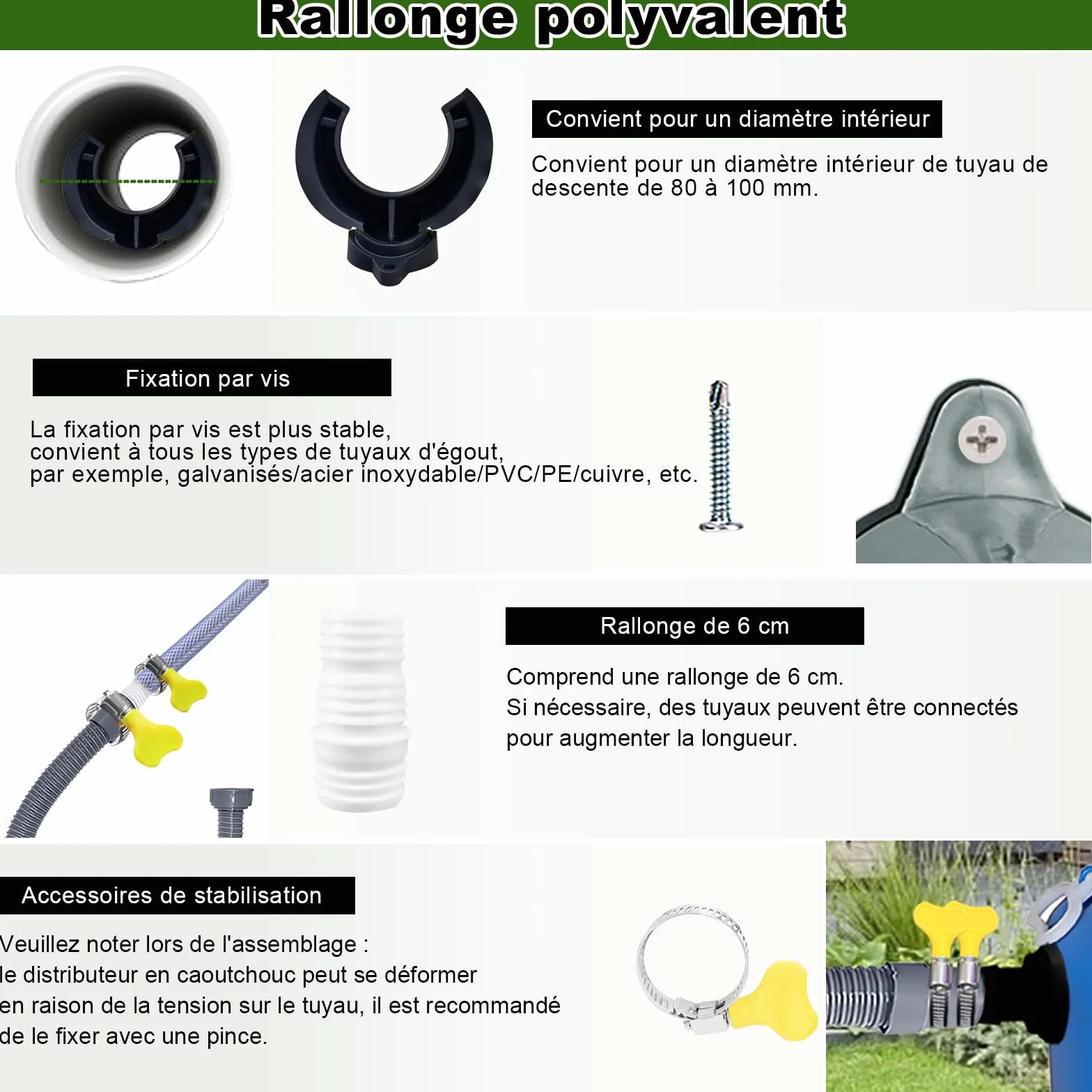 Récupérateur d'Eau de Pluie pour Tuyau de Descente Ø 70-110mm, Collecteur Eau de Pluie Toitures 80 m²