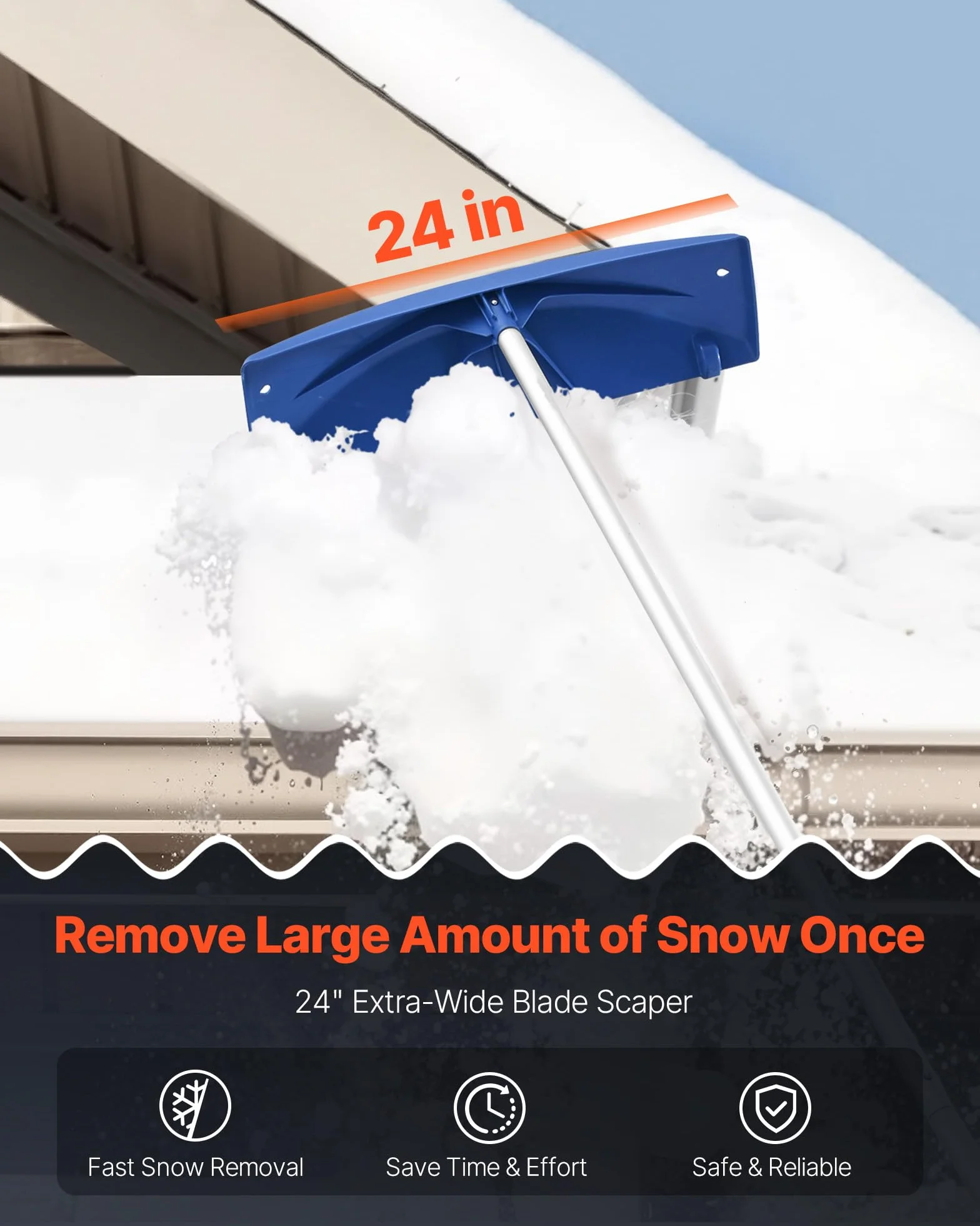 VEVOR Râteau à Neige de Toit 60 cm Réglable 1,18-5,5 m Grattoir Plastique PP Roues Inférieures