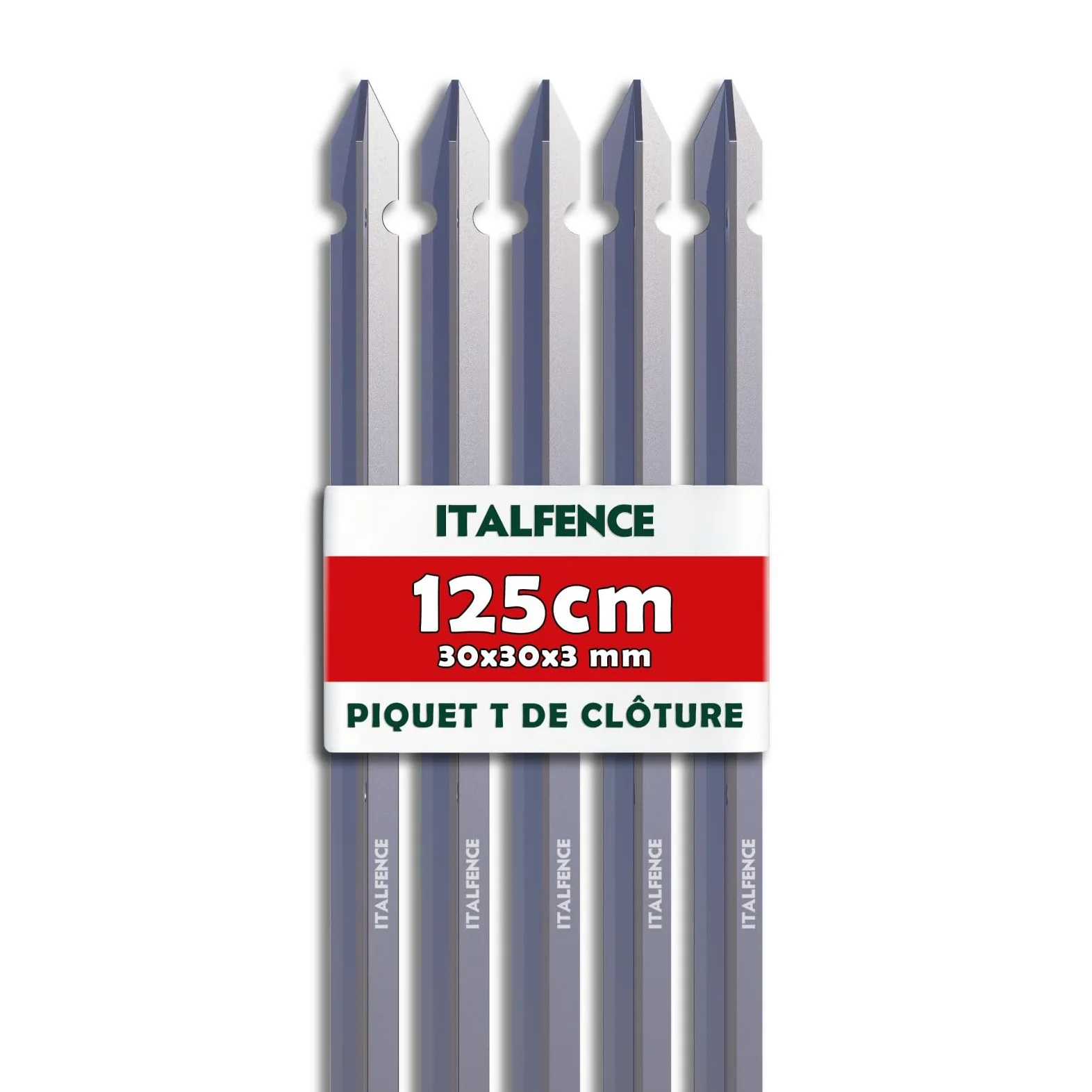 Piquet T H125cm 30x30x3mm pour clôture en fer galvanisé [10 pièces]