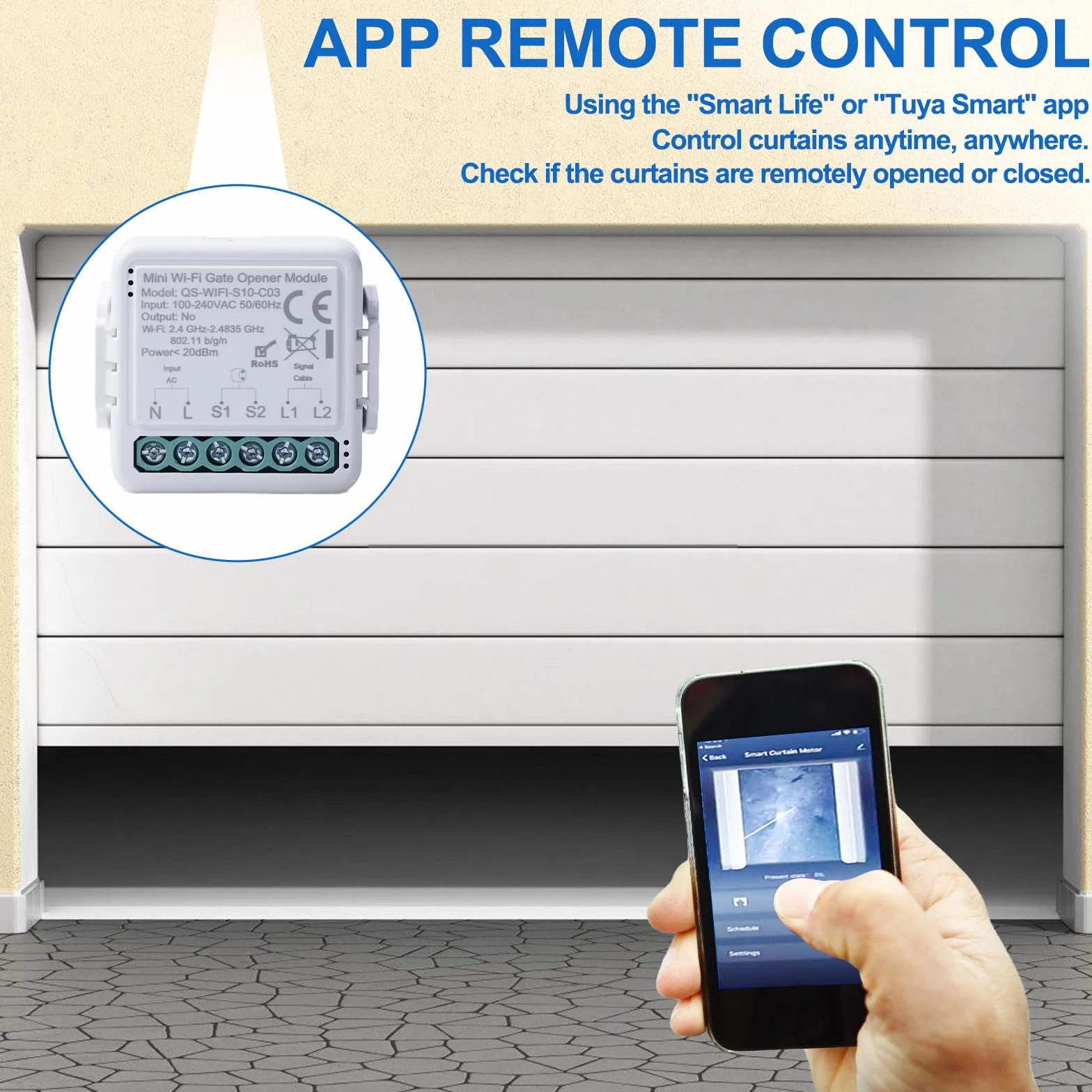 Ouvre-porte de garage Wi-Fi intelligent, ouverture de porte de garage par téléphone portable, contrôle par application, compatible avec Alexa/Google Home, commande vocale, minuterie, convient pour