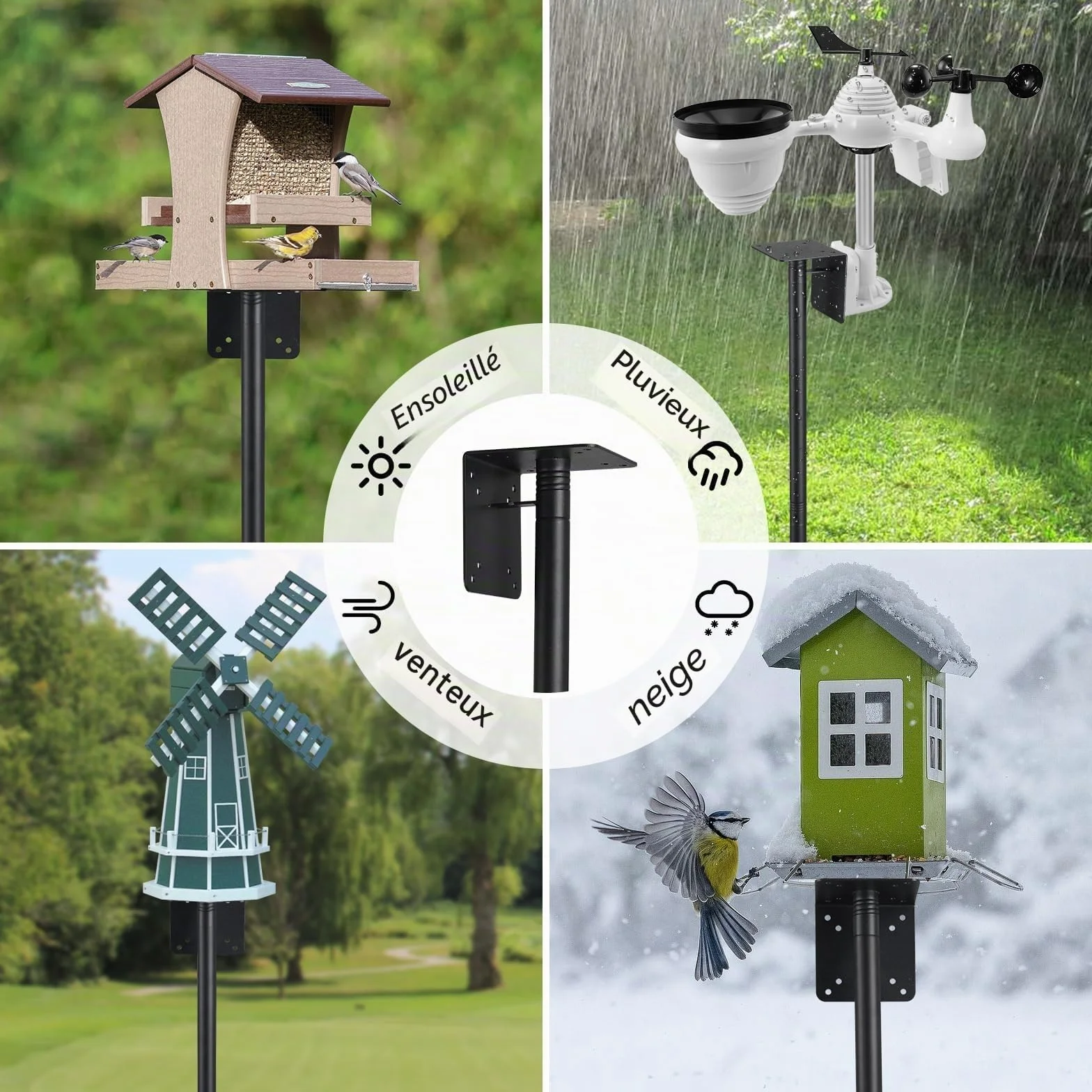 Support Maison Oiseaux 150 cm 5 Pointes Extérieur Réglable Universel Station Météo Kit Poteau Jardin