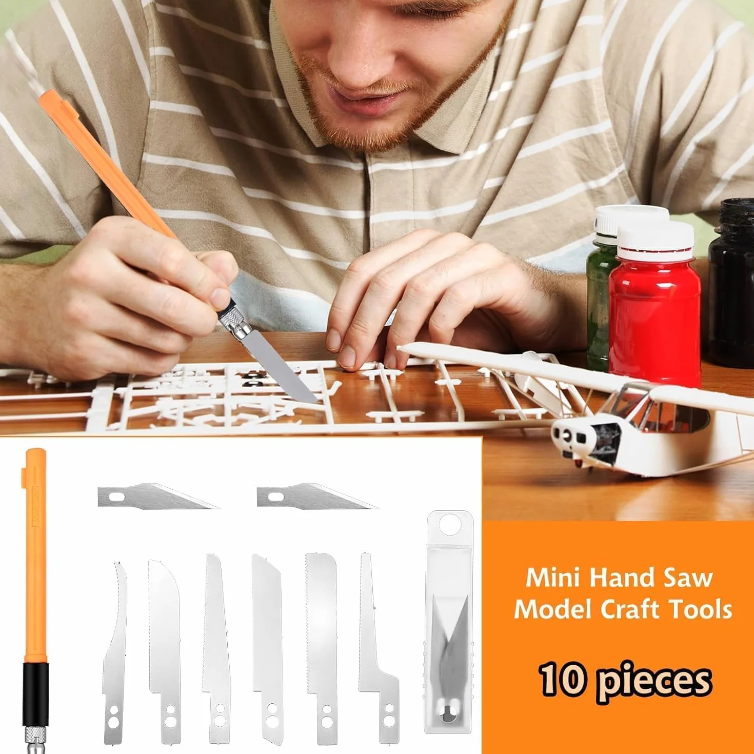 ABEST Mini scie à main pour le modélisme avec 8 lames pour le bricolage Couteau de modélisme Hobby Kit d'outils pour scie à métaux pour couper à la main les membres et les branches d'arbres.