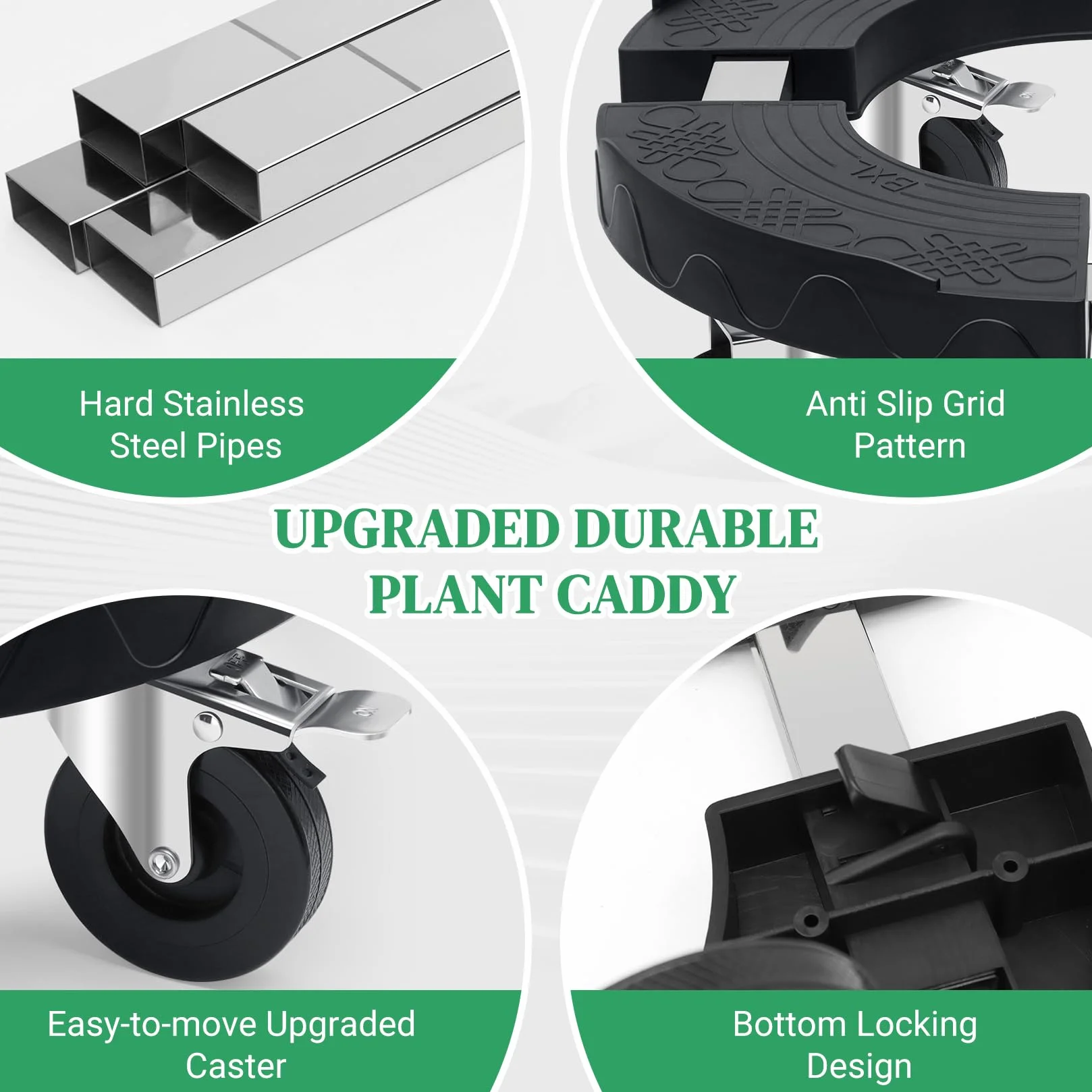 Porte Plante Ronde à Roulettes Charge Lourde 220KG Support Plantes Intérieur Adjustable 38-48CM Plateau Roulettes Noir