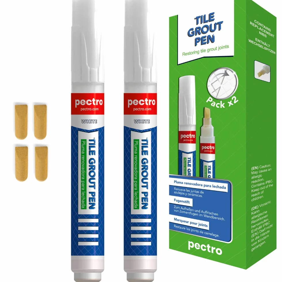 PECTRO Stylo à Joint Carralage Blanc 8ml PACK x 2 unités | Marqueur pour Joints de Carrelage de Salle de Bain et de Cuisine | Rénovateur de Coulis Blanc | Blanchisseur