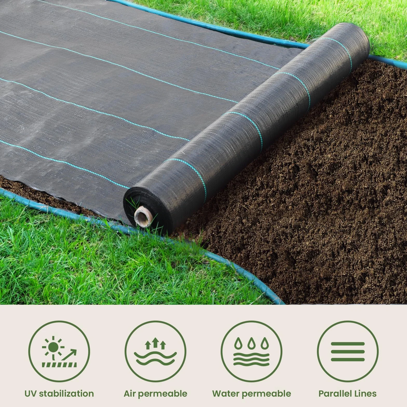Toiles de Paillage 4m x 25m 90g/㎡, Geotextile Anti Mauvaises Herbes Jardin, Bache Noire Agricole